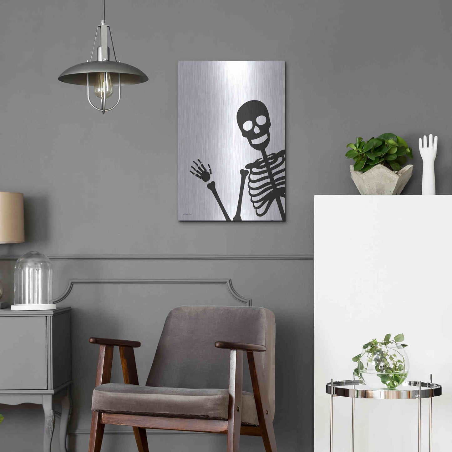 Luxe Metal Art 'Peek-a-boo Skeleton' by Susan Ball, Metal Wall Art,16x24