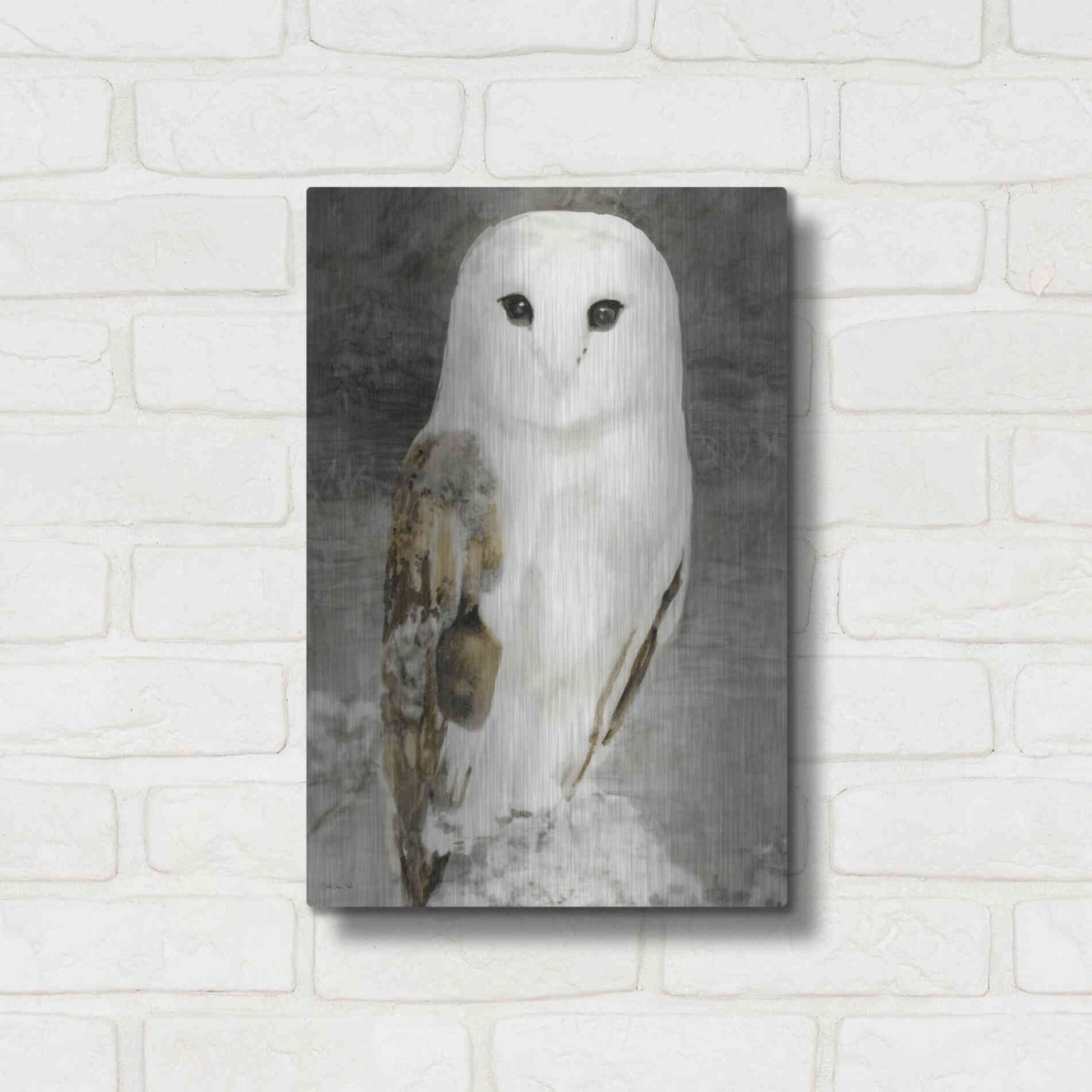 Luxe Metal Art 'Snowy Owl 1' by Stellar Design Studio, Metal Wall Art,12x16