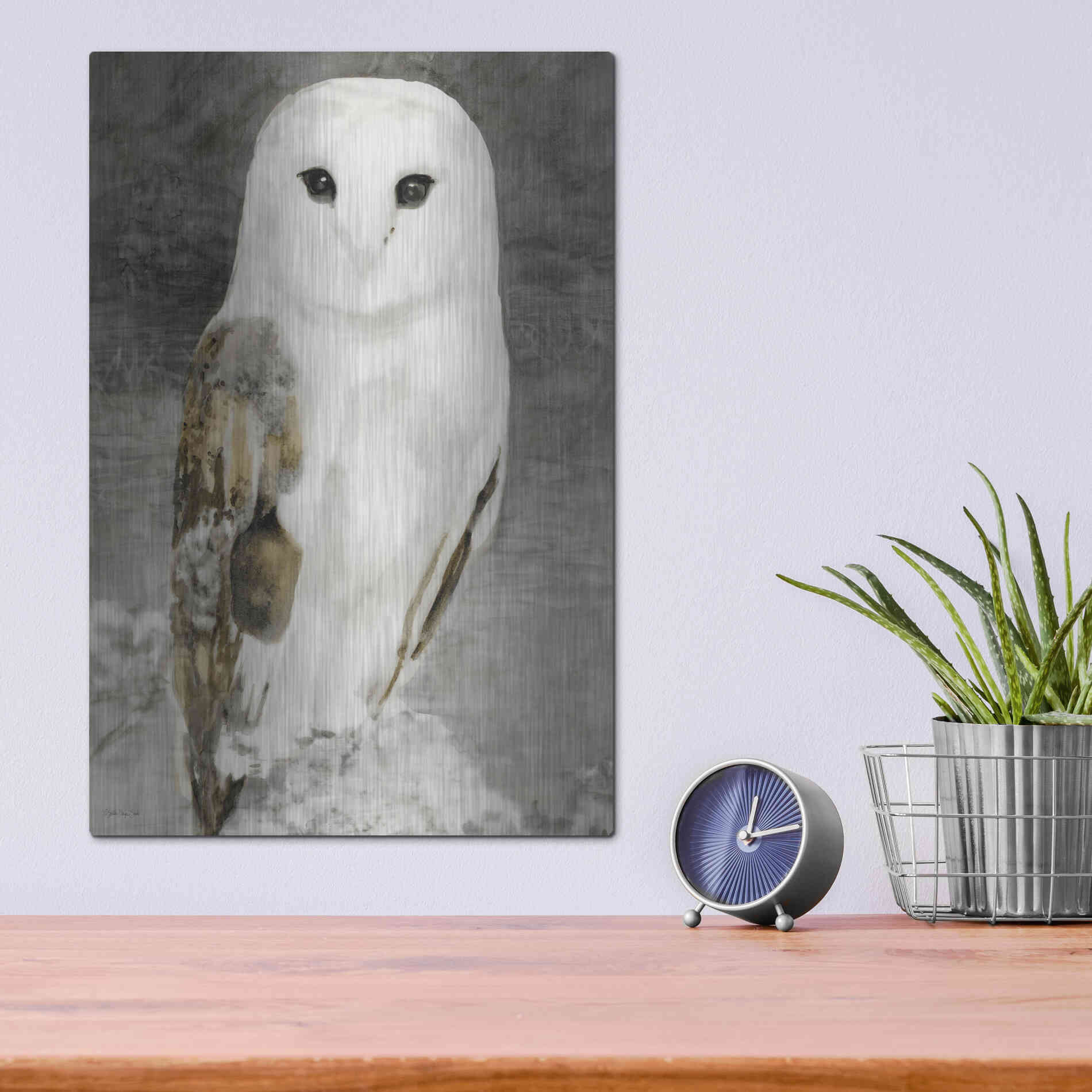 Luxe Metal Art 'Snowy Owl 1' by Stellar Design Studio, Metal Wall Art,12x16