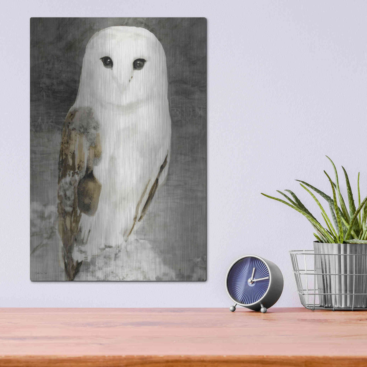Luxe Metal Art 'Snowy Owl 1' by Stellar Design Studio, Metal Wall Art,12x16