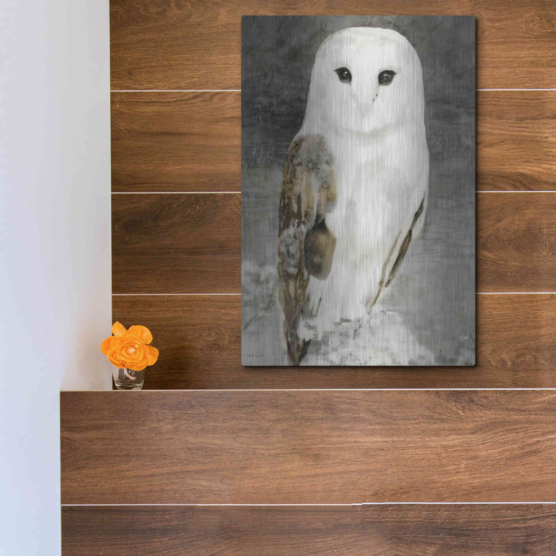 Luxe Metal Art 'Snowy Owl 1' by Stellar Design Studio, Metal Wall Art,12x16