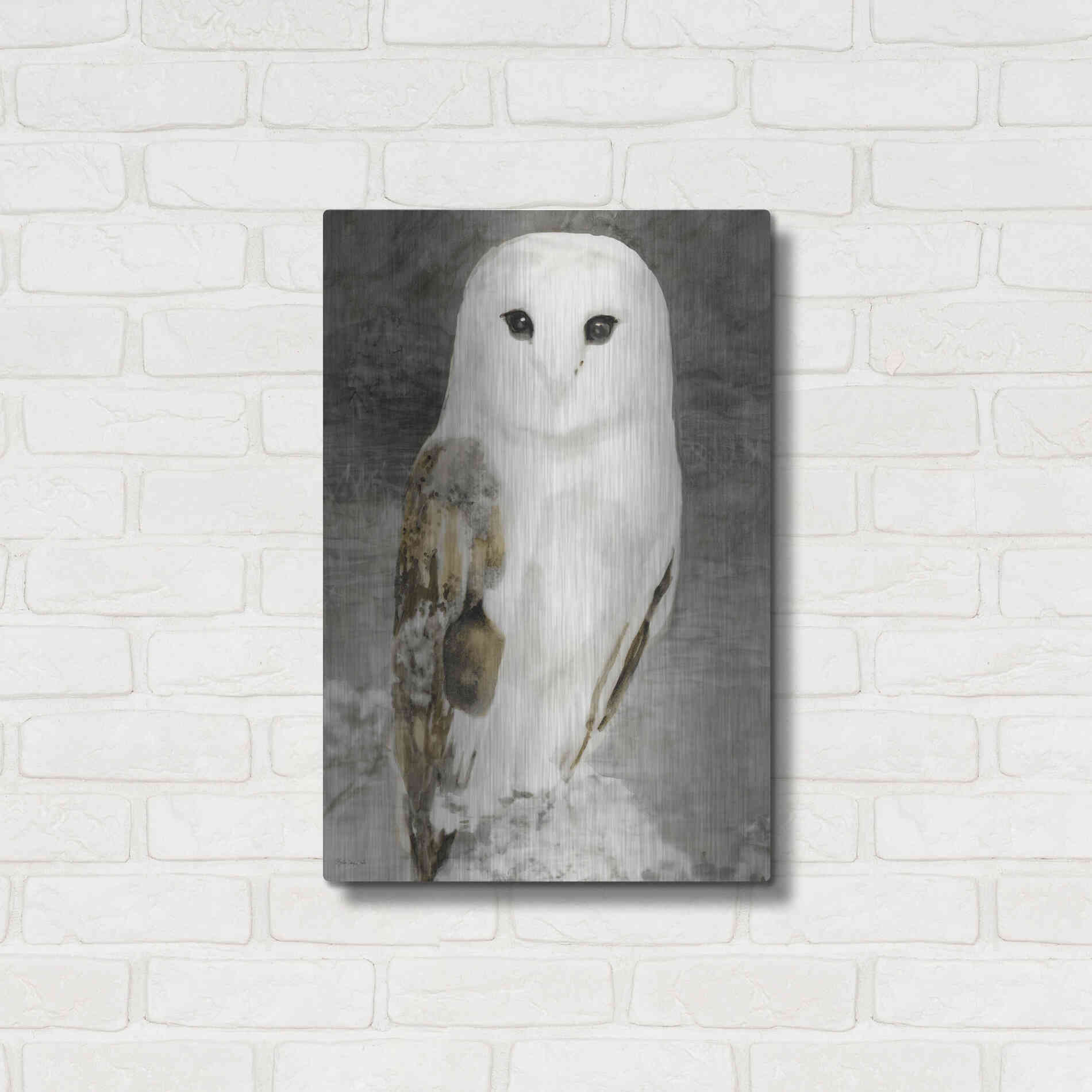 Luxe Metal Art 'Snowy Owl 1' by Stellar Design Studio, Metal Wall Art,16x24
