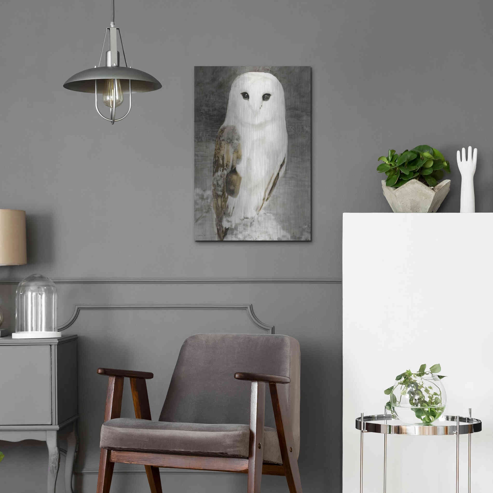 Luxe Metal Art 'Snowy Owl 1' by Stellar Design Studio, Metal Wall Art,16x24