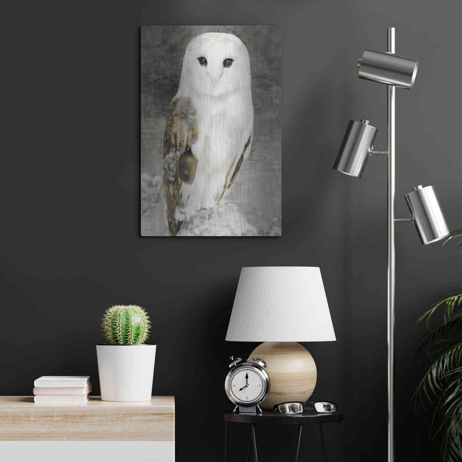 Luxe Metal Art 'Snowy Owl 1' by Stellar Design Studio, Metal Wall Art,16x24