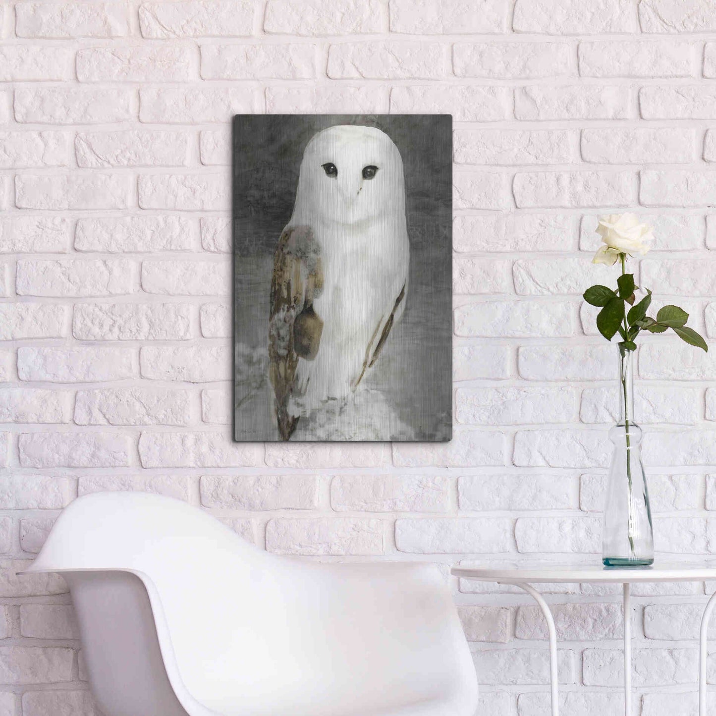Luxe Metal Art 'Snowy Owl 1' by Stellar Design Studio, Metal Wall Art,16x24