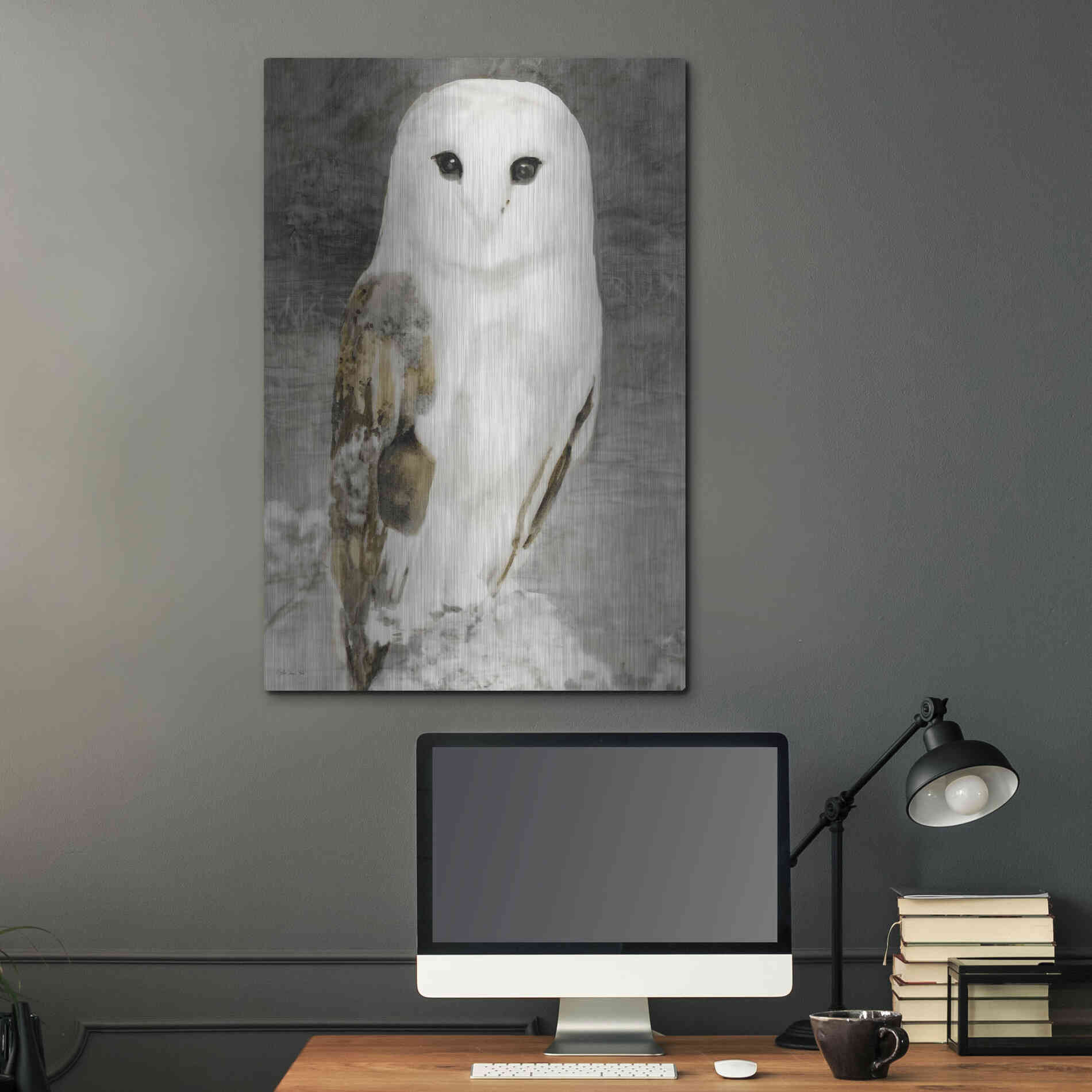 Luxe Metal Art 'Snowy Owl 1' by Stellar Design Studio, Metal Wall Art,24x36