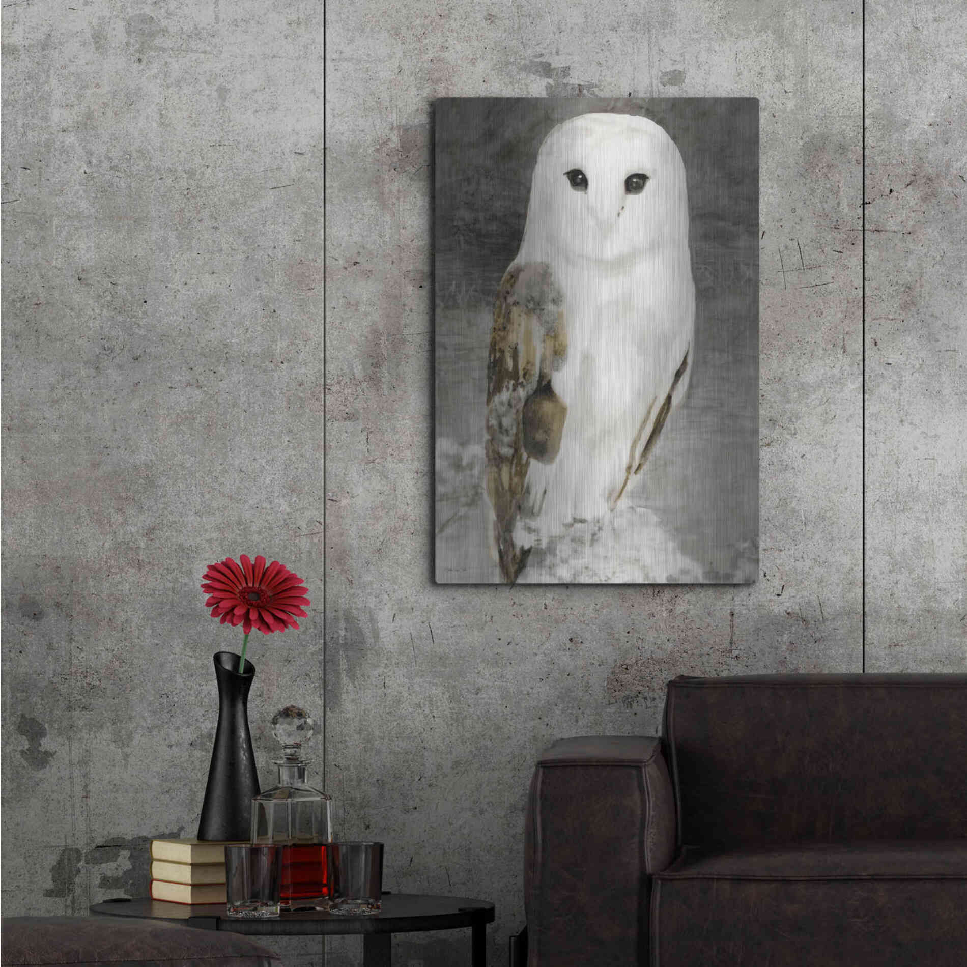 Luxe Metal Art 'Snowy Owl 1' by Stellar Design Studio, Metal Wall Art,24x36