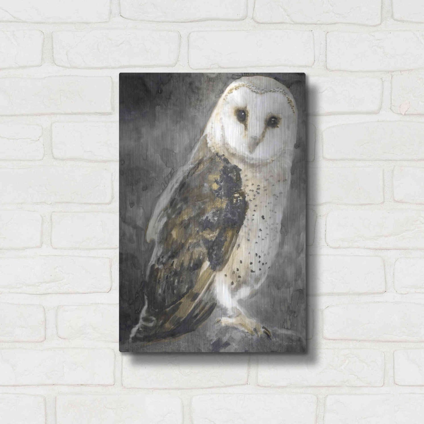 Luxe Metal Art 'Snowy Owl 2' by Stellar Design Studio, Metal Wall Art,12x16