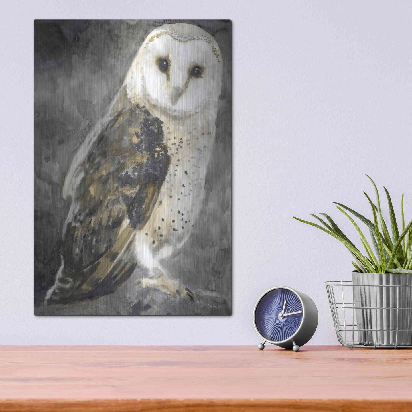 Luxe Metal Art 'Snowy Owl 2' by Stellar Design Studio, Metal Wall Art,12x16