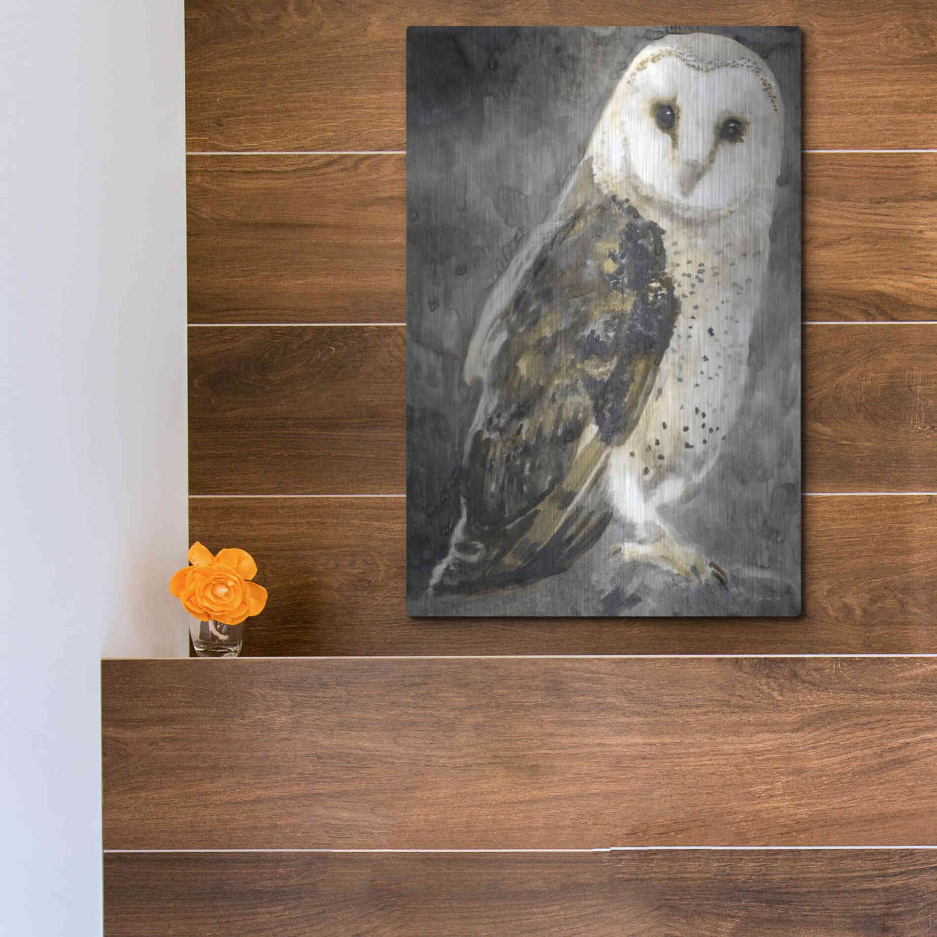 Luxe Metal Art 'Snowy Owl 2' by Stellar Design Studio, Metal Wall Art,12x16