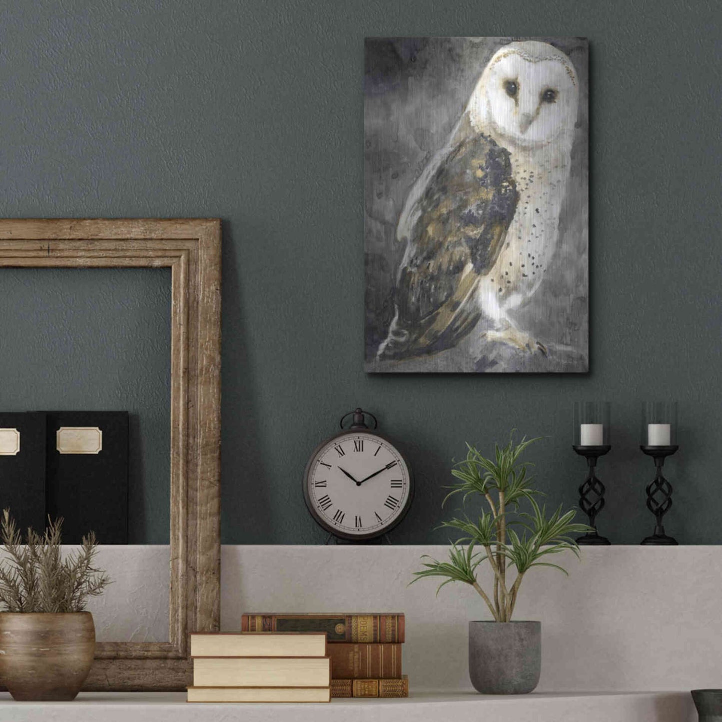 Luxe Metal Art 'Snowy Owl 2' by Stellar Design Studio, Metal Wall Art,12x16