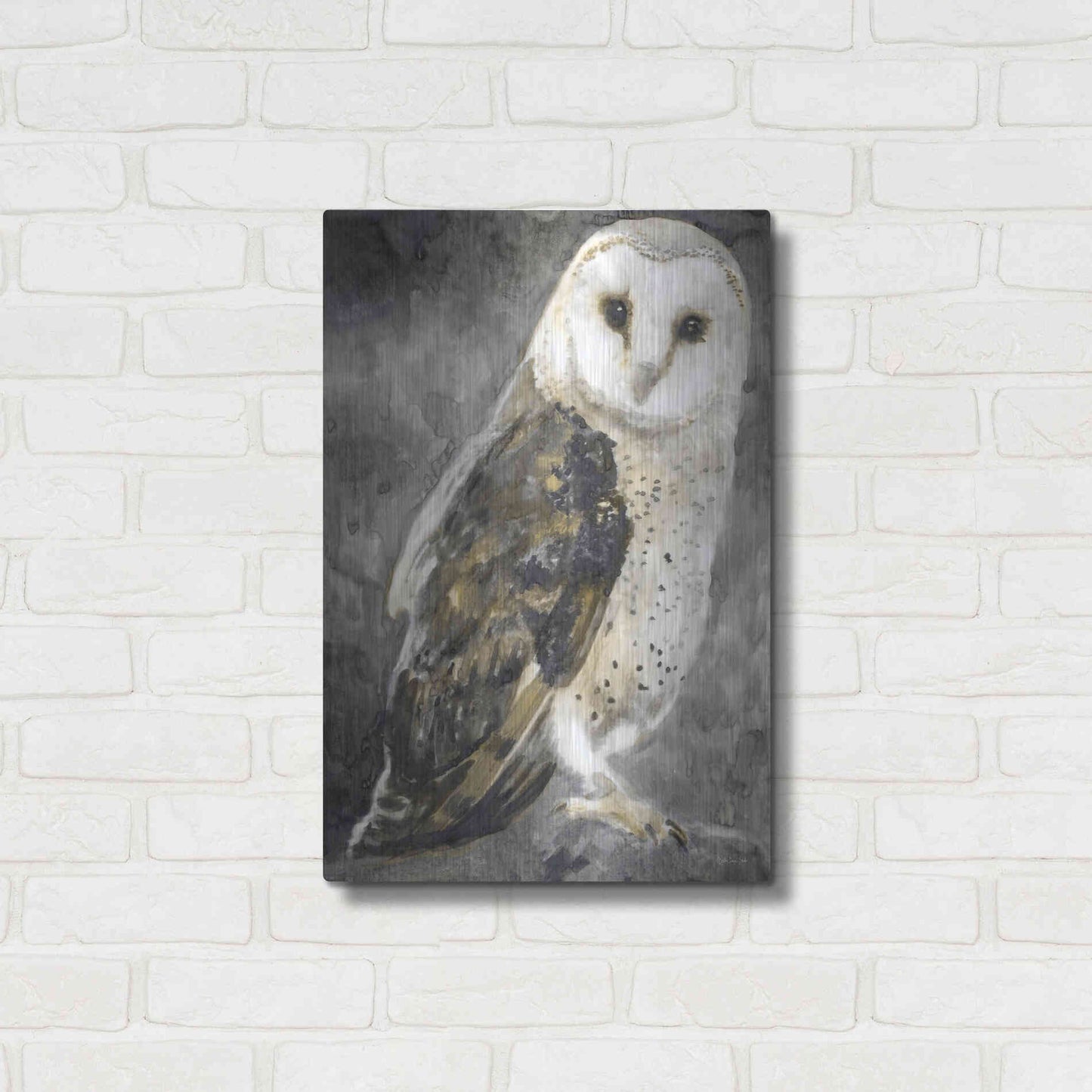 Luxe Metal Art 'Snowy Owl 2' by Stellar Design Studio, Metal Wall Art,16x24