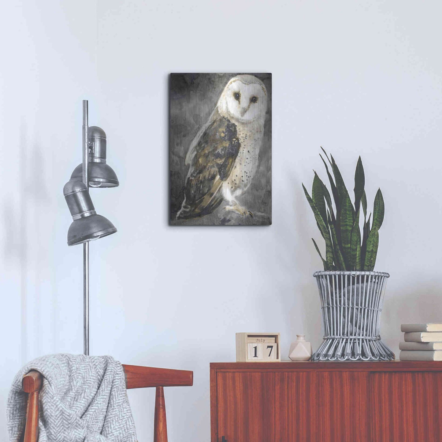 Luxe Metal Art 'Snowy Owl 2' by Stellar Design Studio, Metal Wall Art,16x24