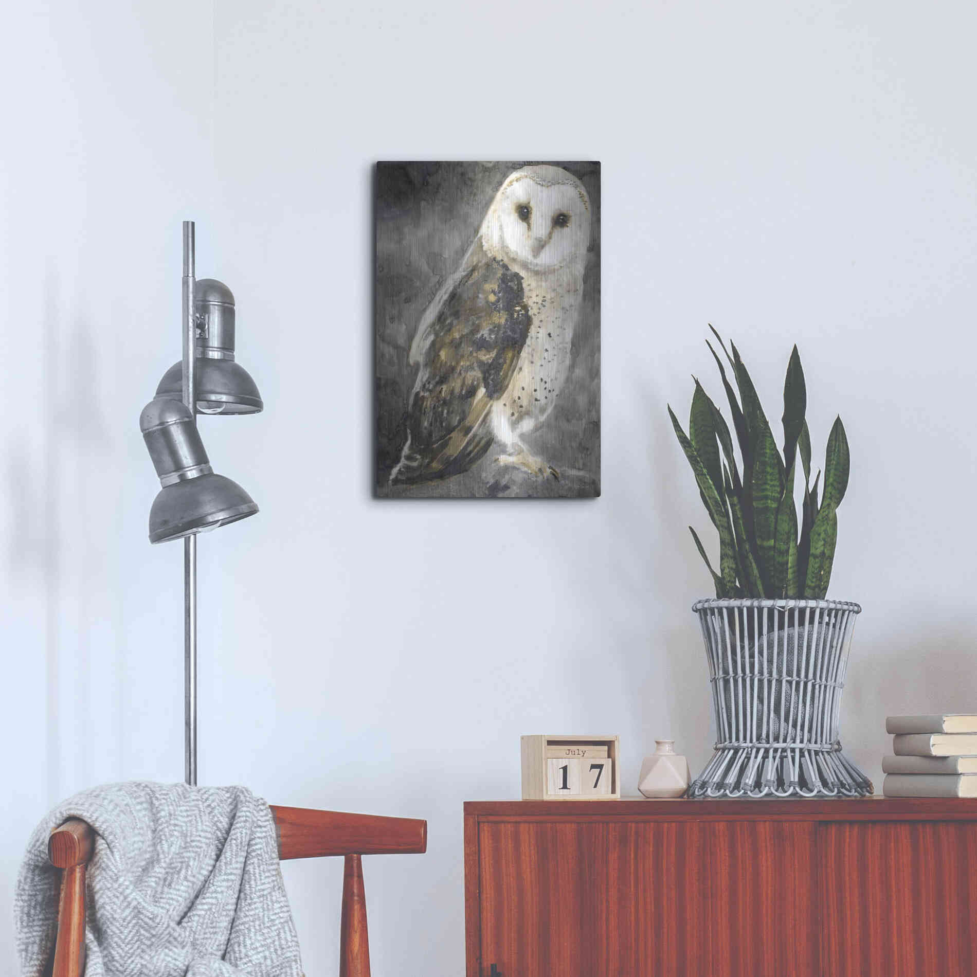 Luxe Metal Art 'Snowy Owl 2' by Stellar Design Studio, Metal Wall Art,16x24