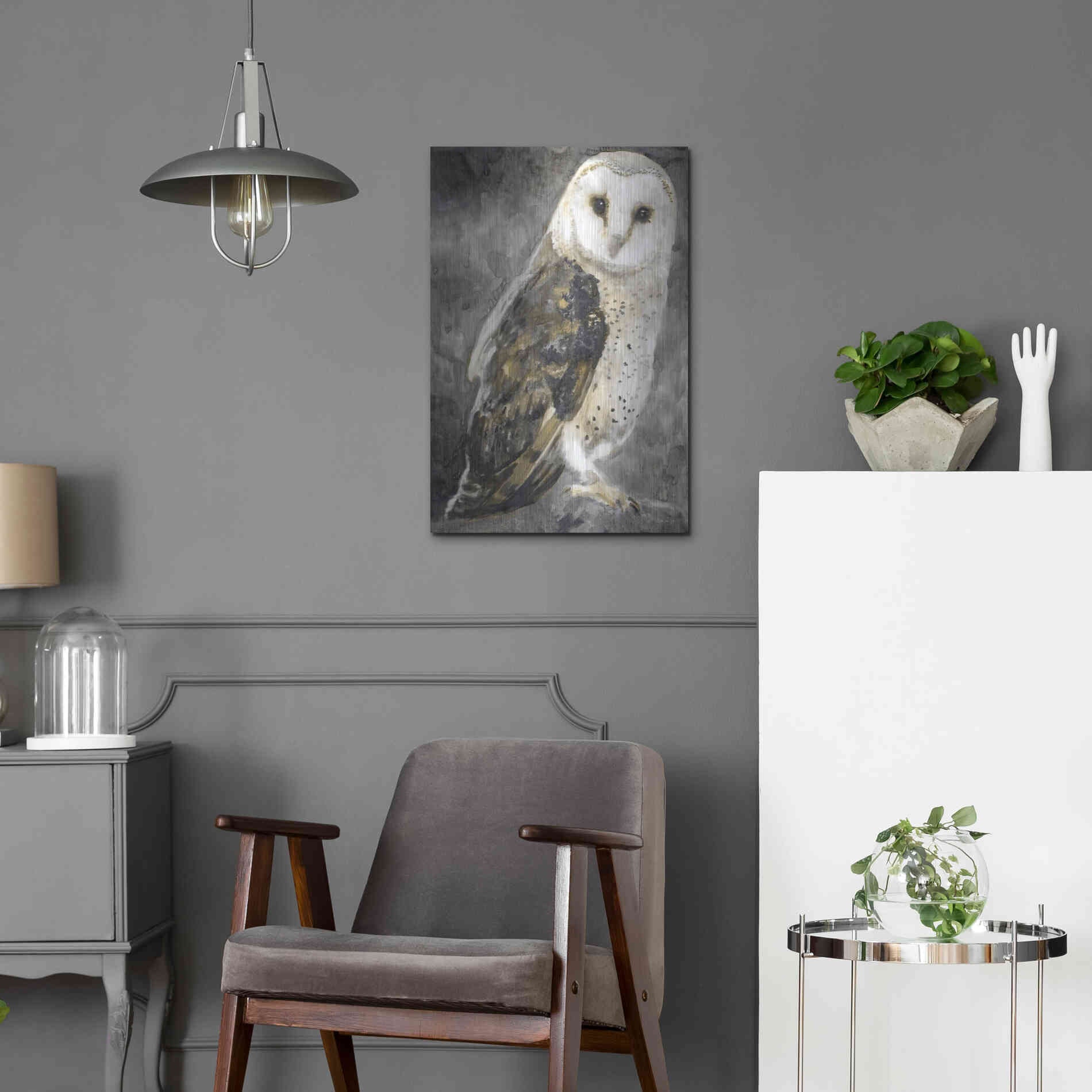 Luxe Metal Art 'Snowy Owl 2' by Stellar Design Studio, Metal Wall Art,16x24