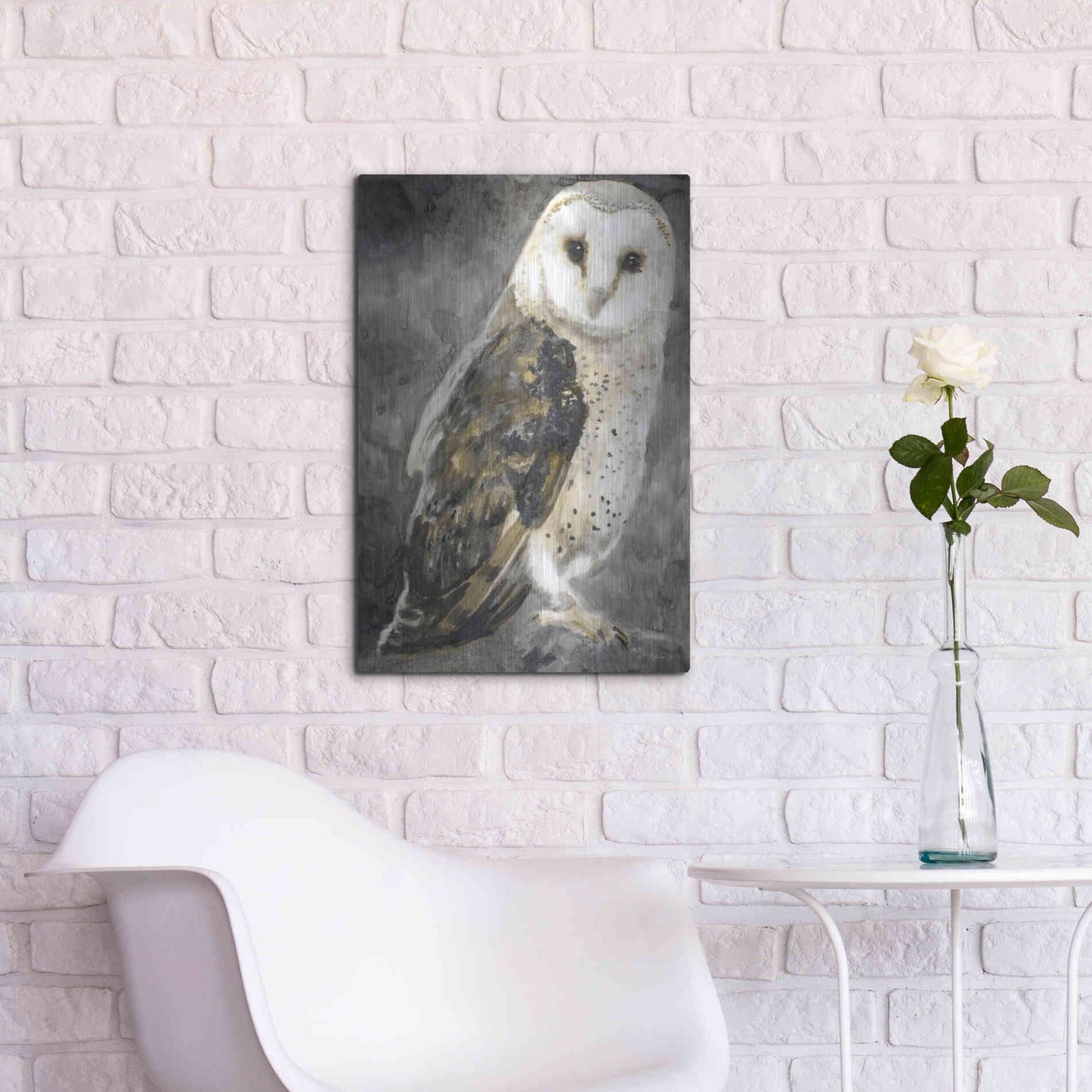 Luxe Metal Art 'Snowy Owl 2' by Stellar Design Studio, Metal Wall Art,16x24