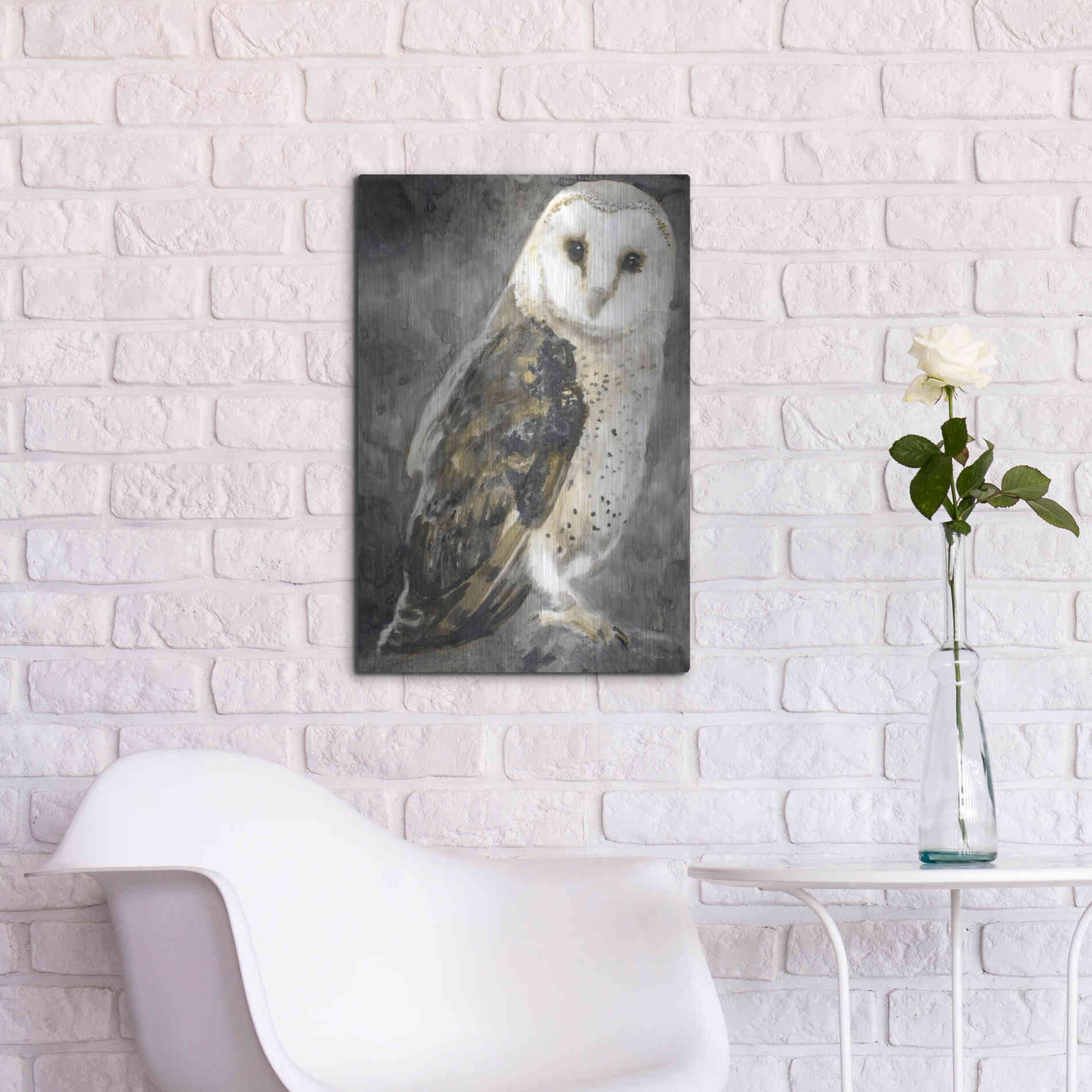 Luxe Metal Art 'Snowy Owl 2' by Stellar Design Studio, Metal Wall Art,16x24