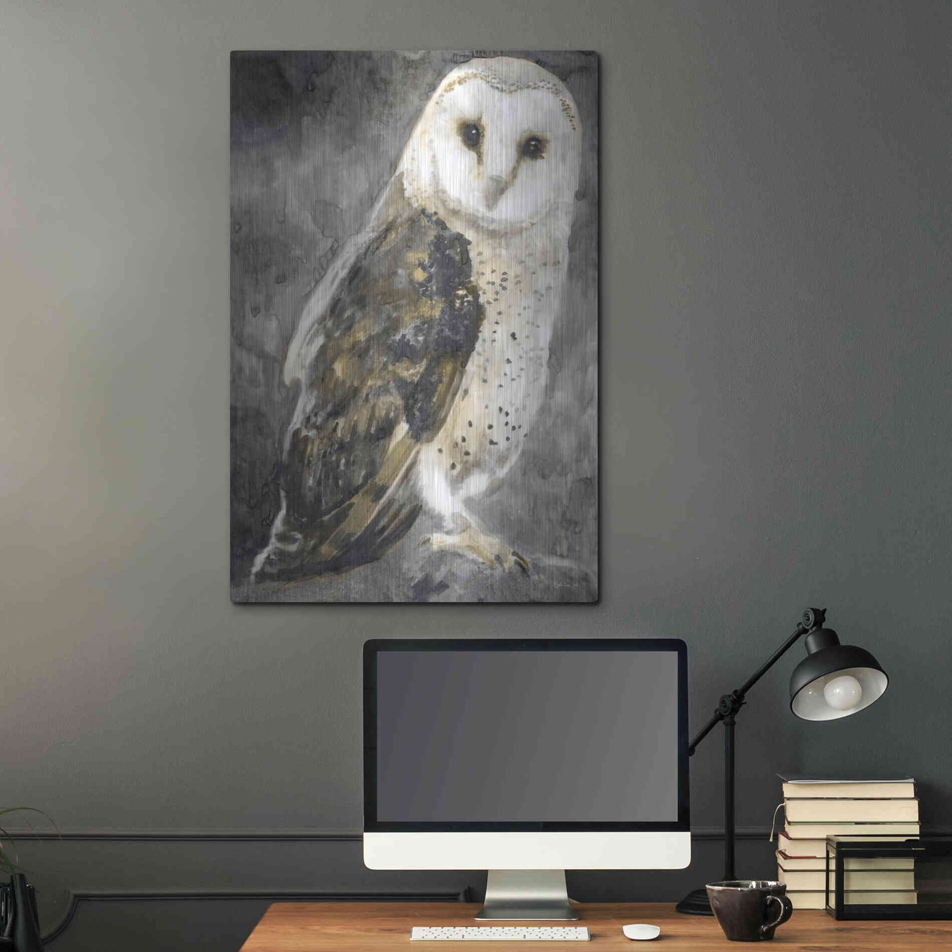 Luxe Metal Art 'Snowy Owl 2' by Stellar Design Studio, Metal Wall Art,24x36