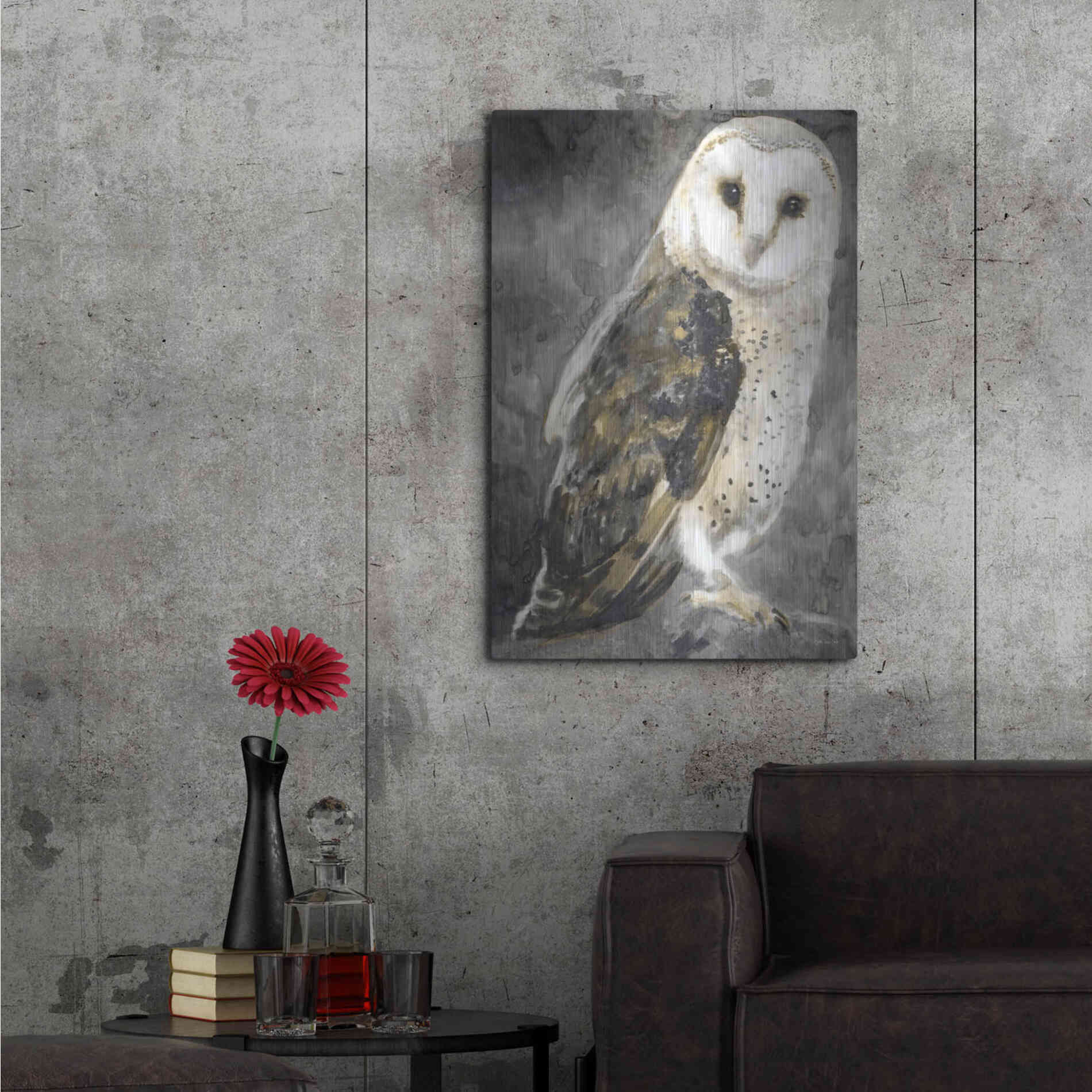 Luxe Metal Art 'Snowy Owl 2' by Stellar Design Studio, Metal Wall Art,24x36