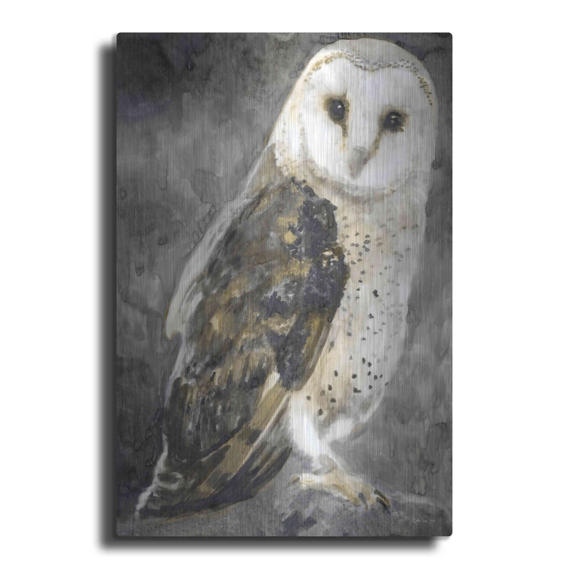 Luxe Metal Art 'Snowy Owl 2' by Stellar Design Studio, Metal Wall Art