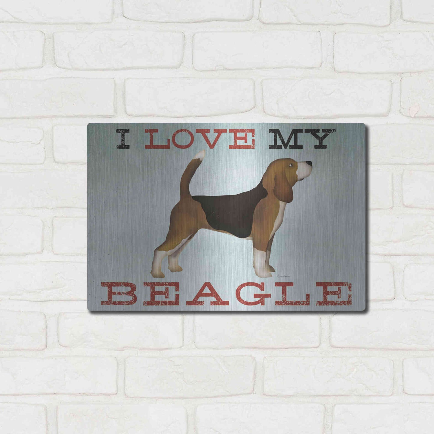 Luxe Metal Art 'Beagle Canoe - I Love My Beagle II' by Ryan Fowler, Metal Wall Art,16x12