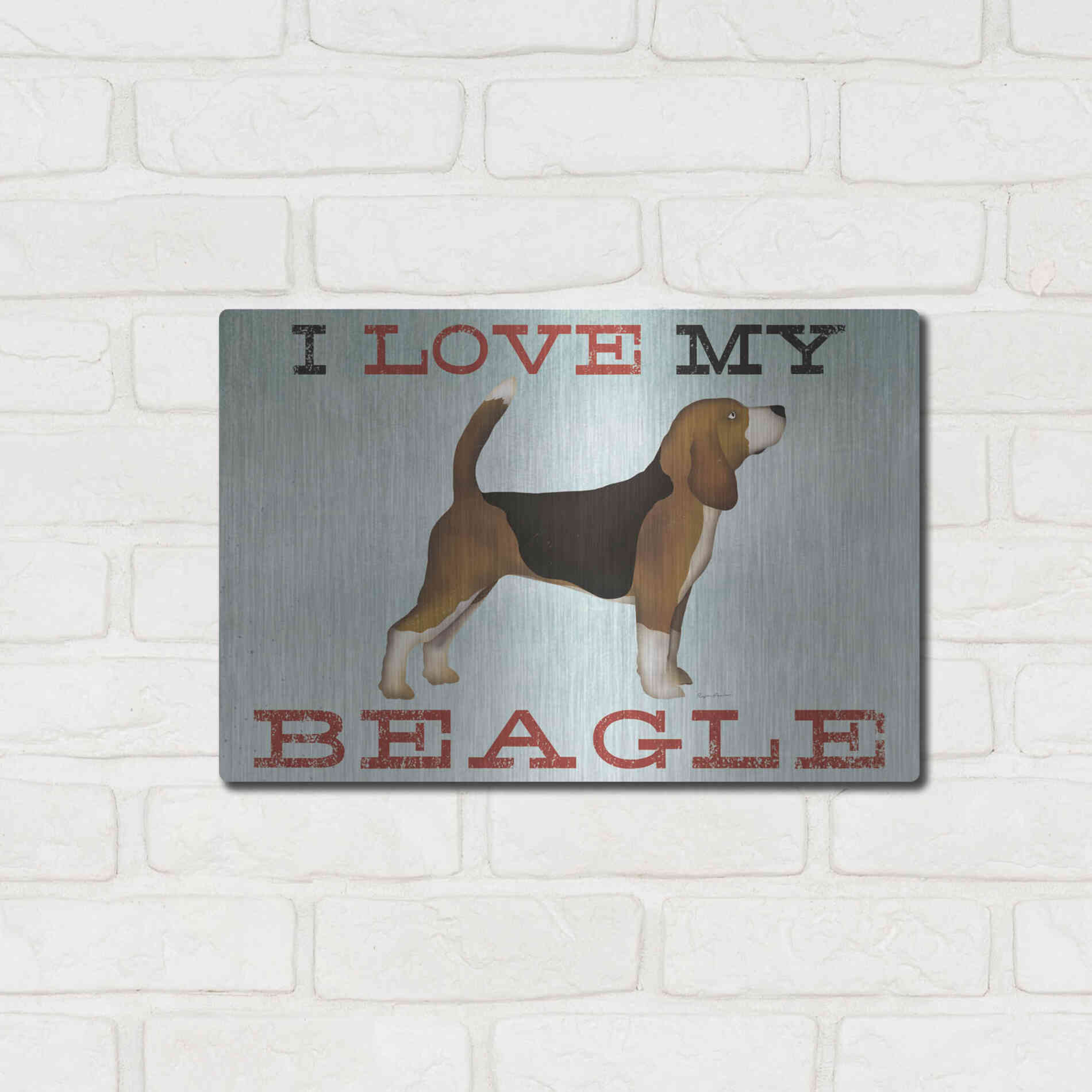 Luxe Metal Art 'Beagle Canoe - I Love My Beagle II' by Ryan Fowler, Metal Wall Art,16x12