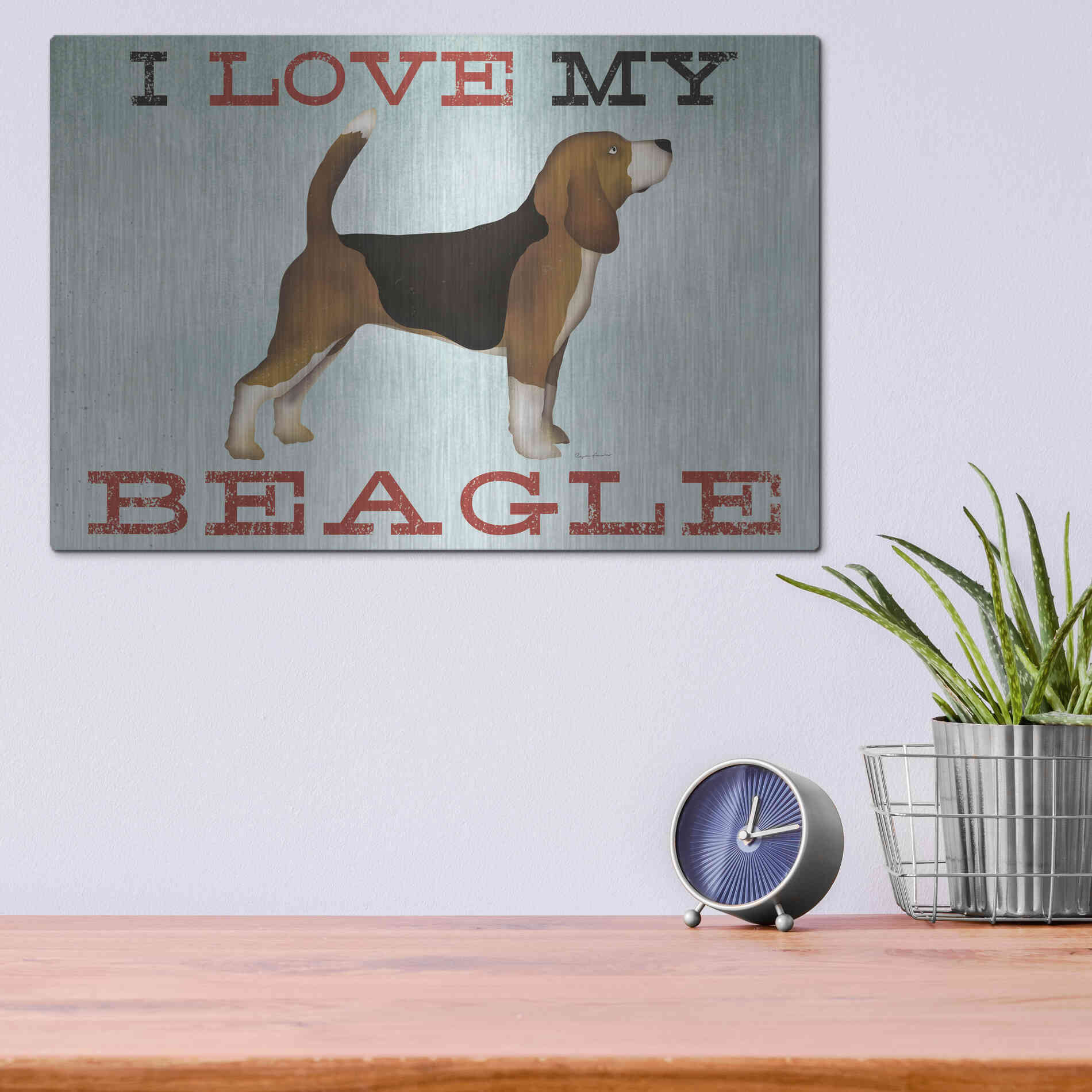 Luxe Metal Art 'Beagle Canoe - I Love My Beagle II' by Ryan Fowler, Metal Wall Art,16x12