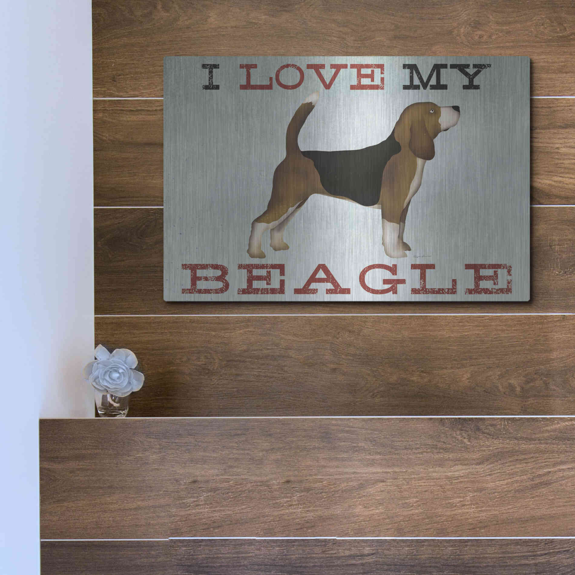 Luxe Metal Art 'Beagle Canoe - I Love My Beagle II' by Ryan Fowler, Metal Wall Art,16x12