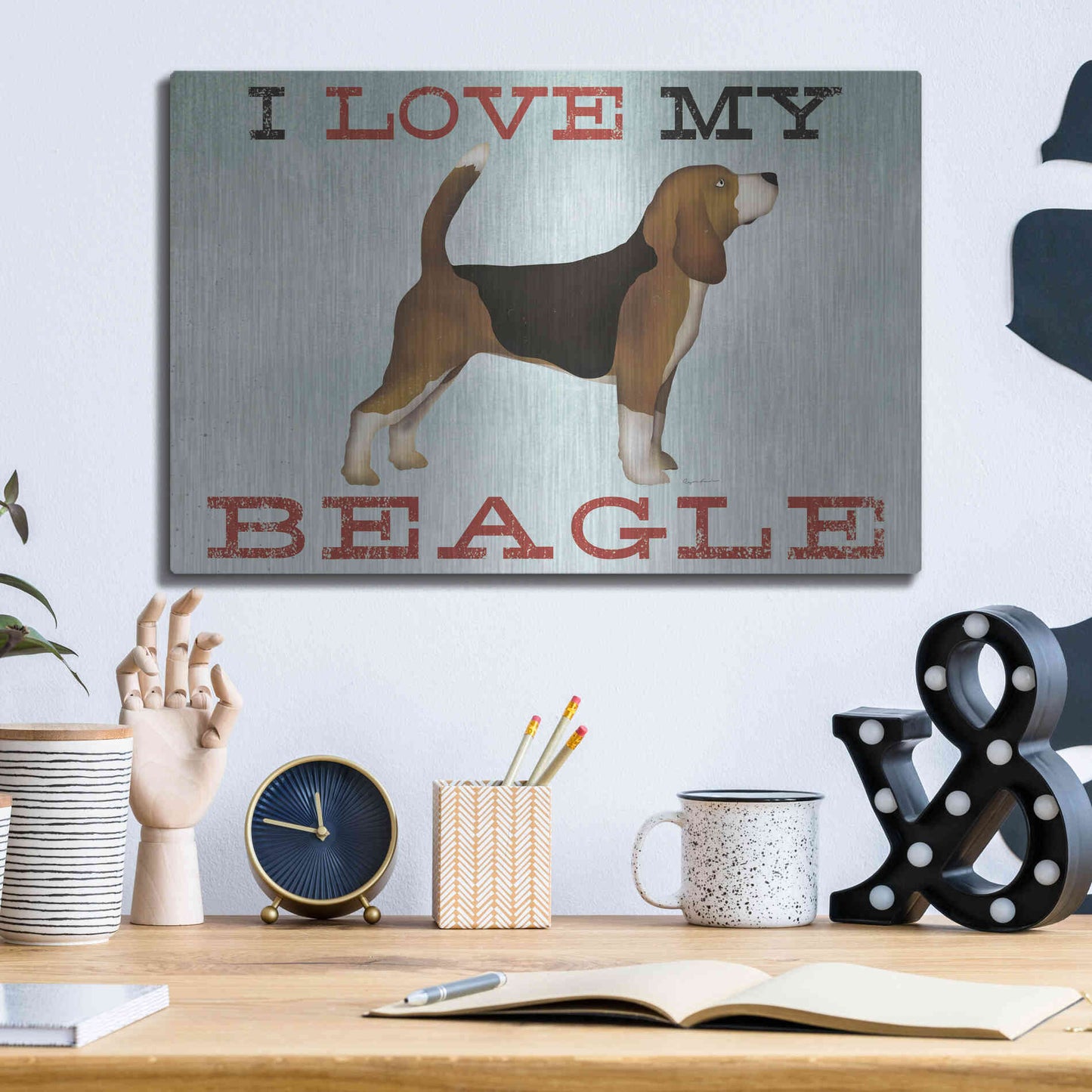 Luxe Metal Art 'Beagle Canoe - I Love My Beagle II' by Ryan Fowler, Metal Wall Art,16x12