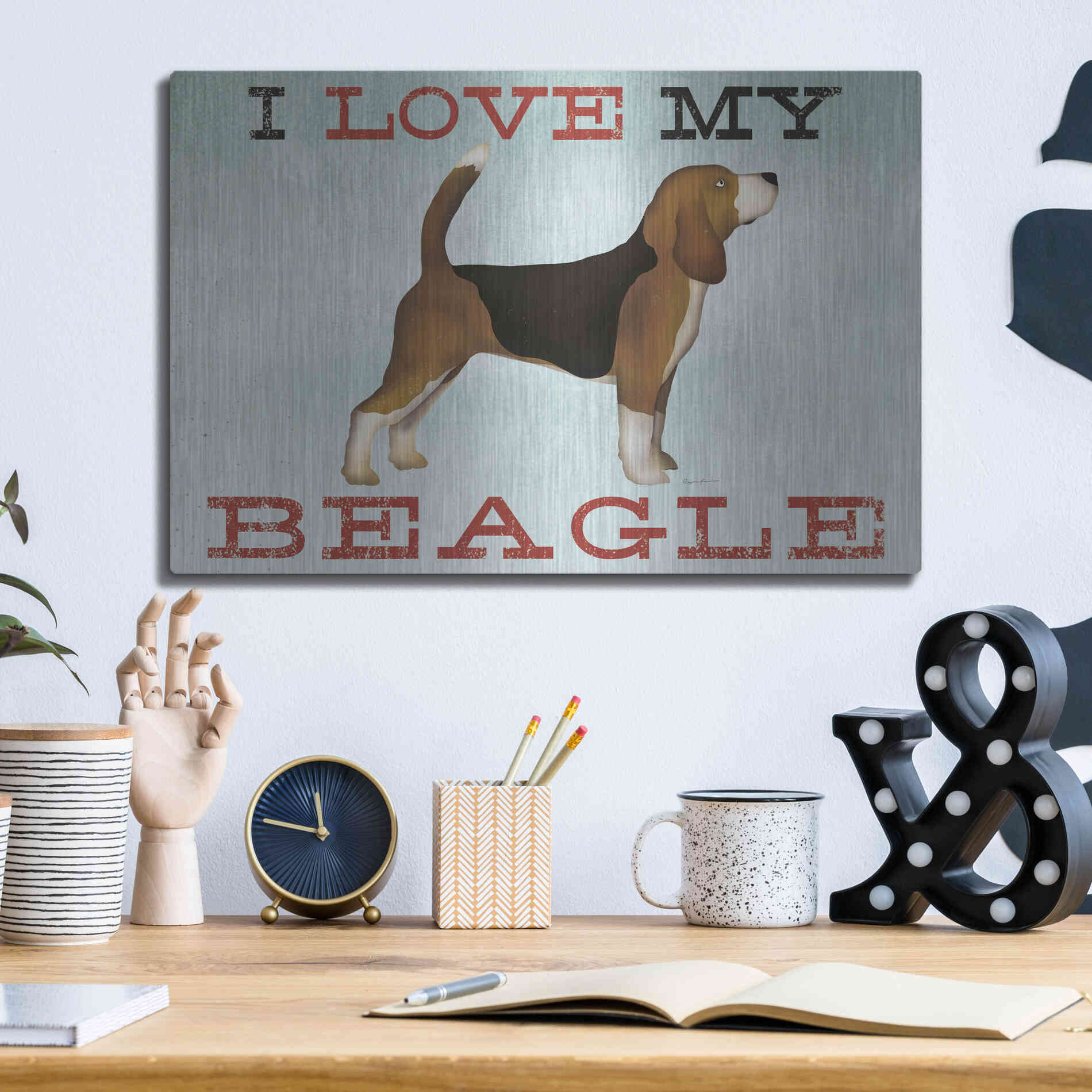 Luxe Metal Art 'Beagle Canoe - I Love My Beagle II' by Ryan Fowler, Metal Wall Art,16x12