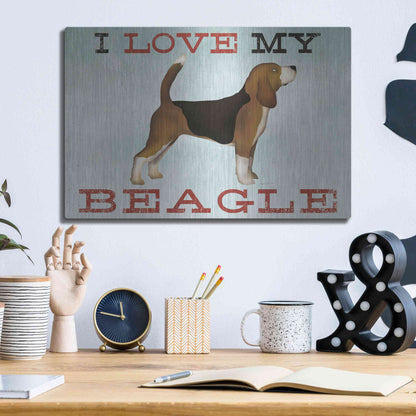 Luxe Metal Art 'Beagle Canoe - I Love My Beagle II' by Ryan Fowler, Metal Wall Art,16x12