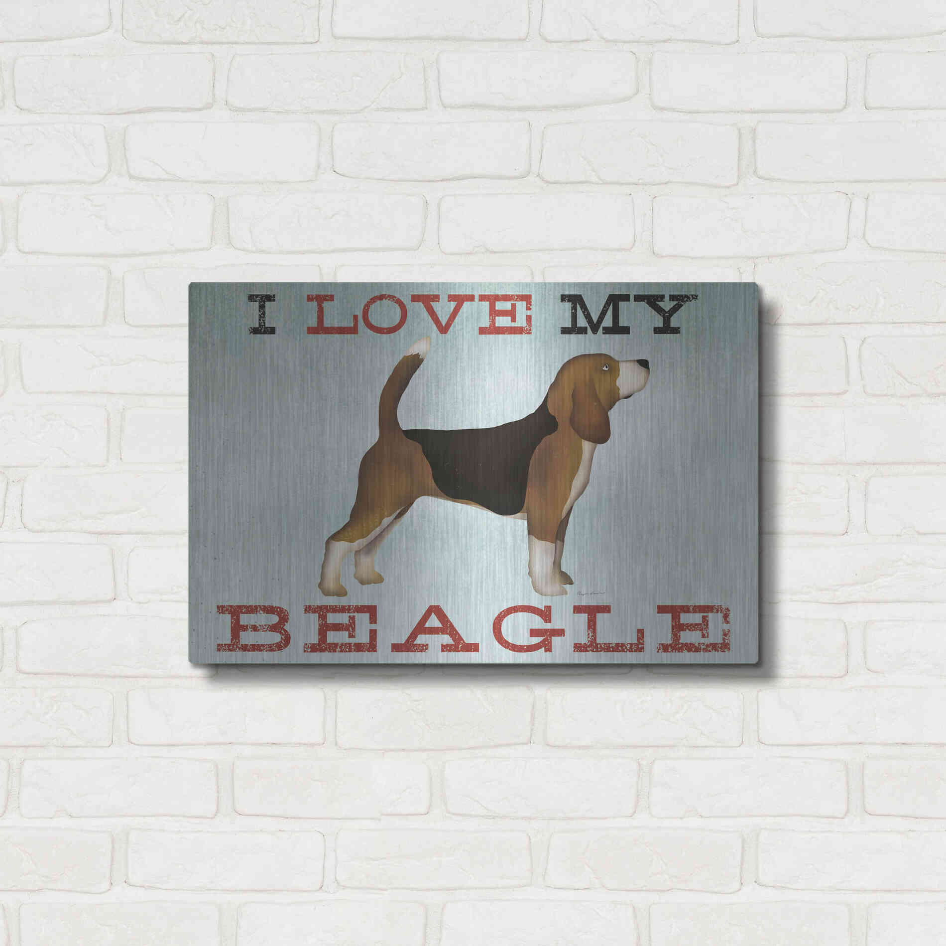 Luxe Metal Art 'Beagle Canoe - I Love My Beagle II' by Ryan Fowler, Metal Wall Art,24x16