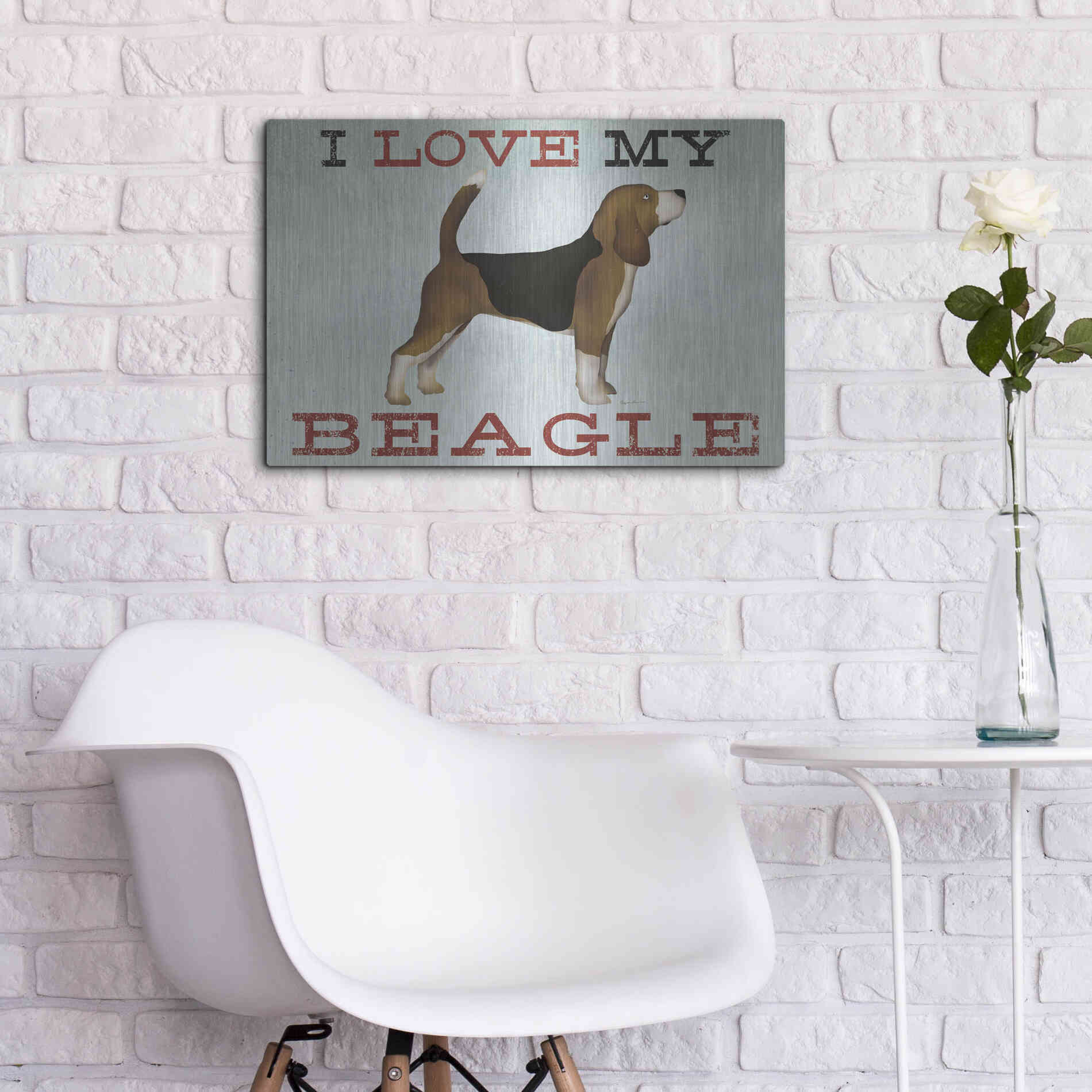 Luxe Metal Art 'Beagle Canoe - I Love My Beagle II' by Ryan Fowler, Metal Wall Art,24x16