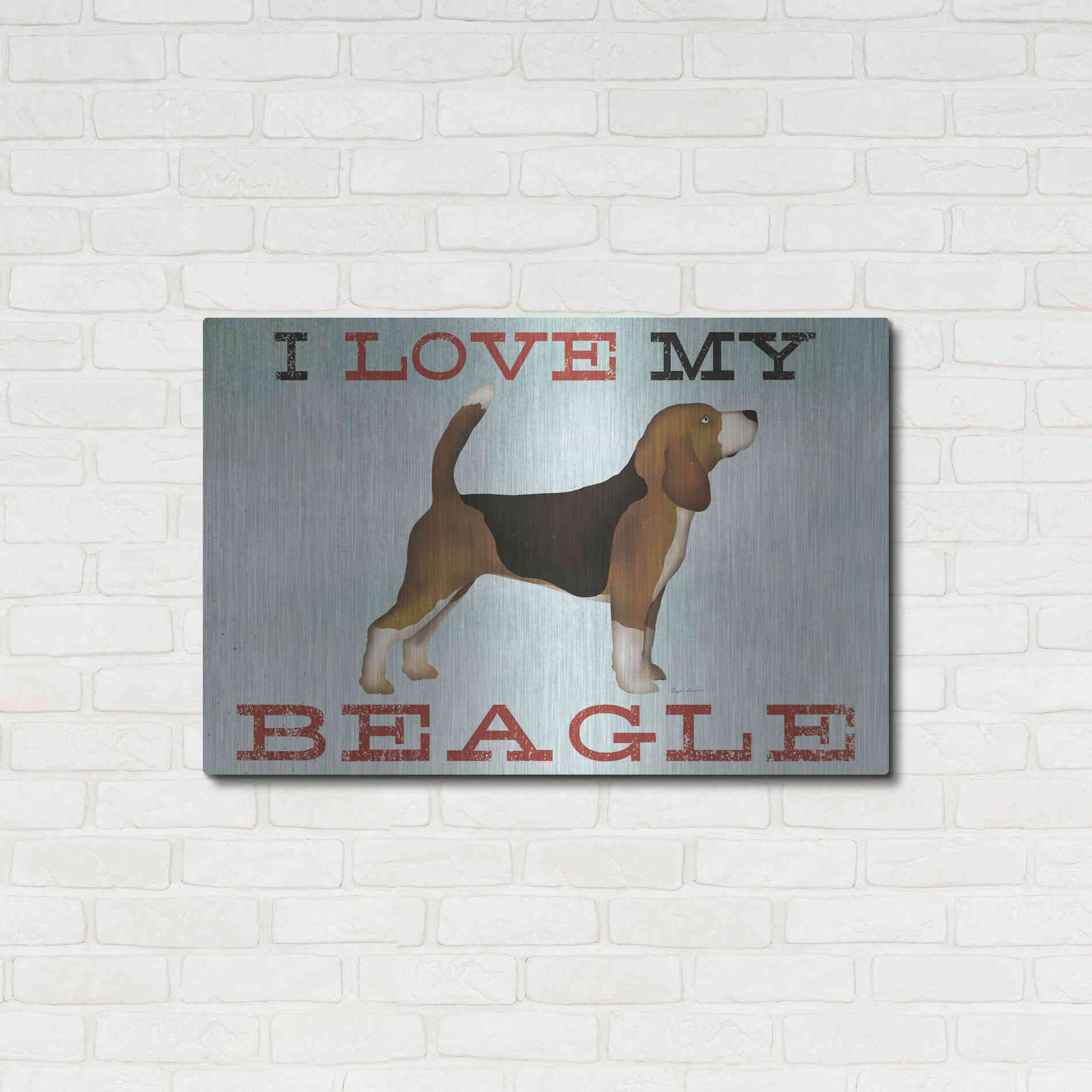 Luxe Metal Art 'Beagle Canoe - I Love My Beagle II' by Ryan Fowler, Metal Wall Art,36x24