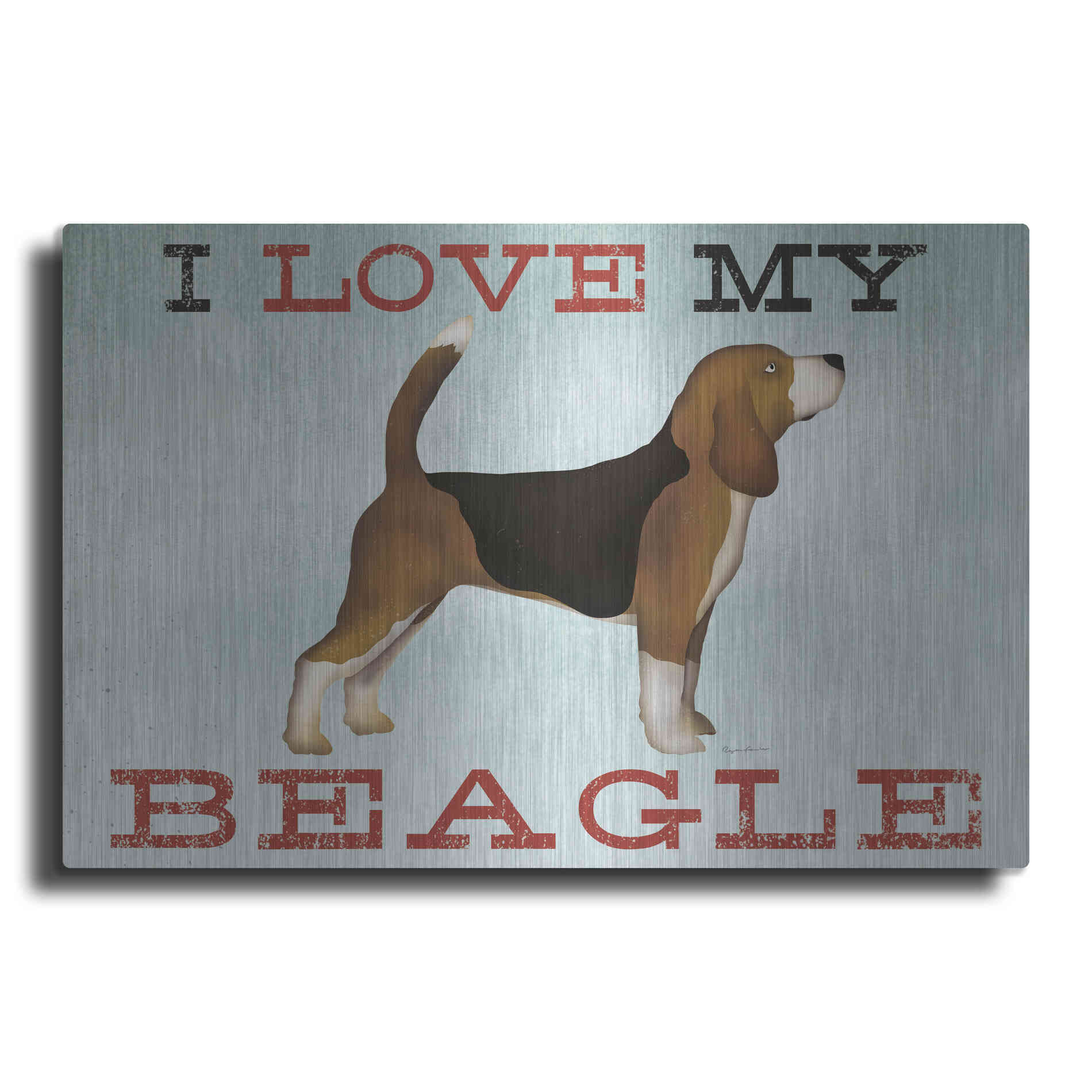 Luxe Metal Art 'Beagle Canoe - I Love My Beagle II' by Ryan Fowler, Metal Wall Art