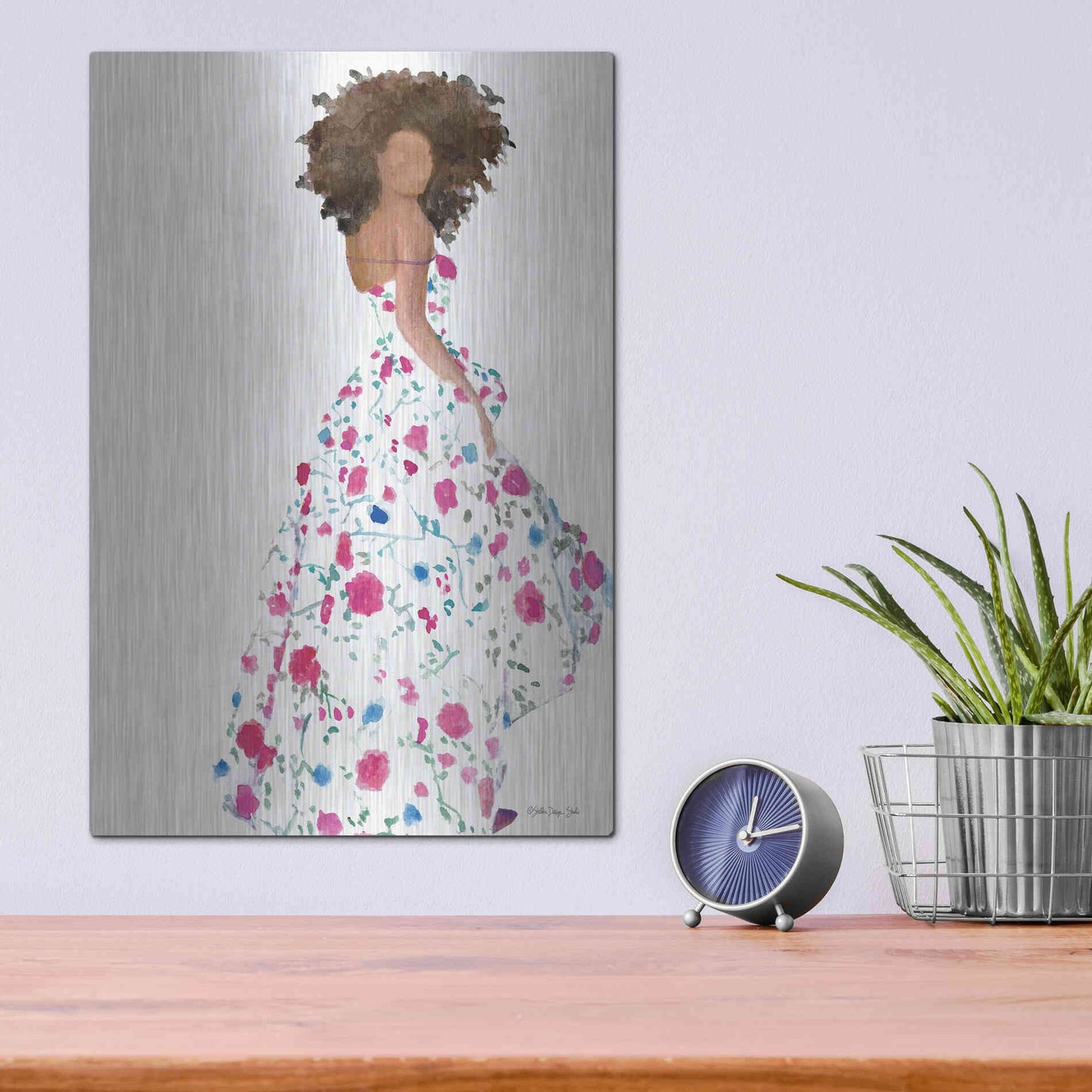 Luxe Metal Art 'Floral Gown 1' by Stellar Design Studio, Metal Wall Art,12x16