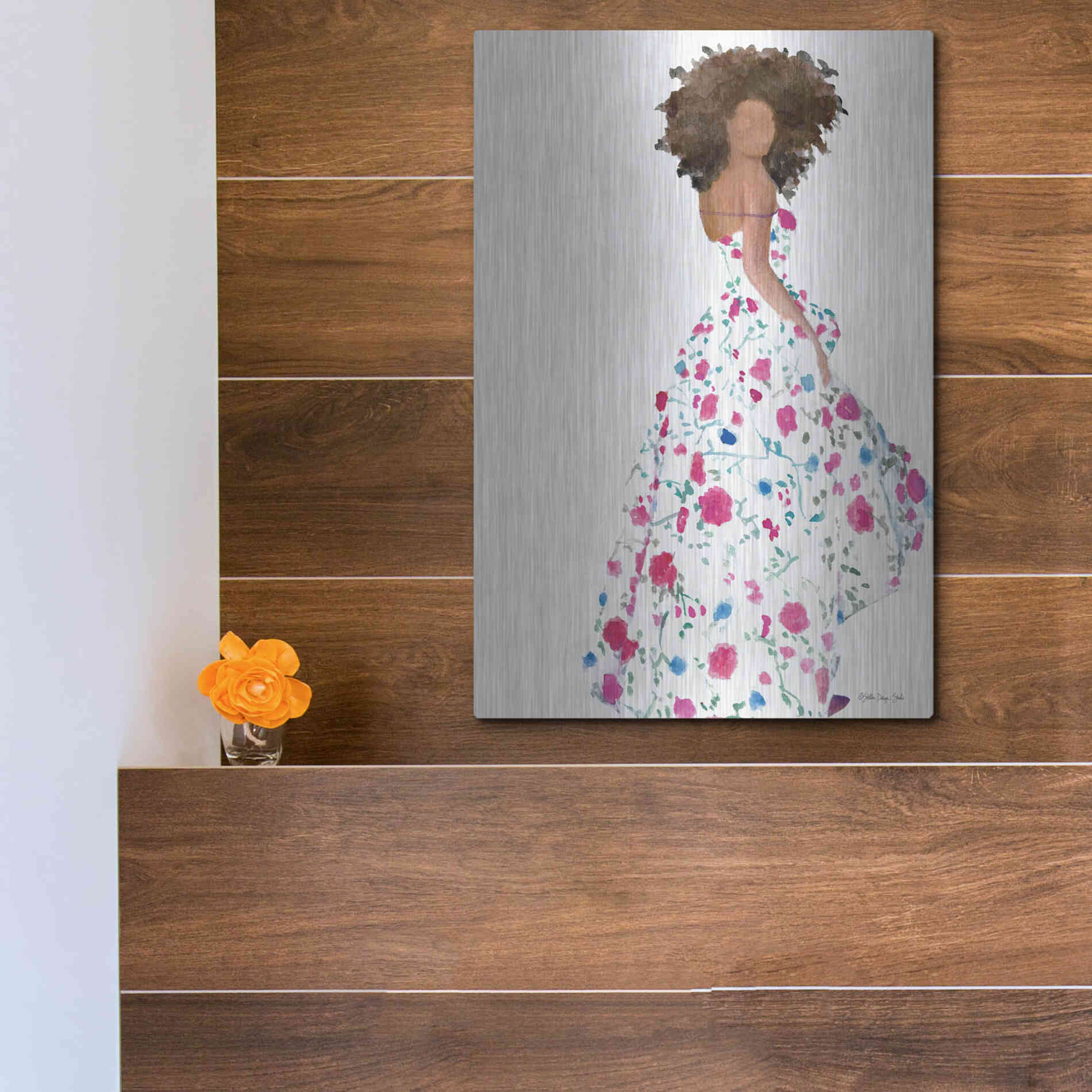 Luxe Metal Art 'Floral Gown 1' by Stellar Design Studio, Metal Wall Art,12x16