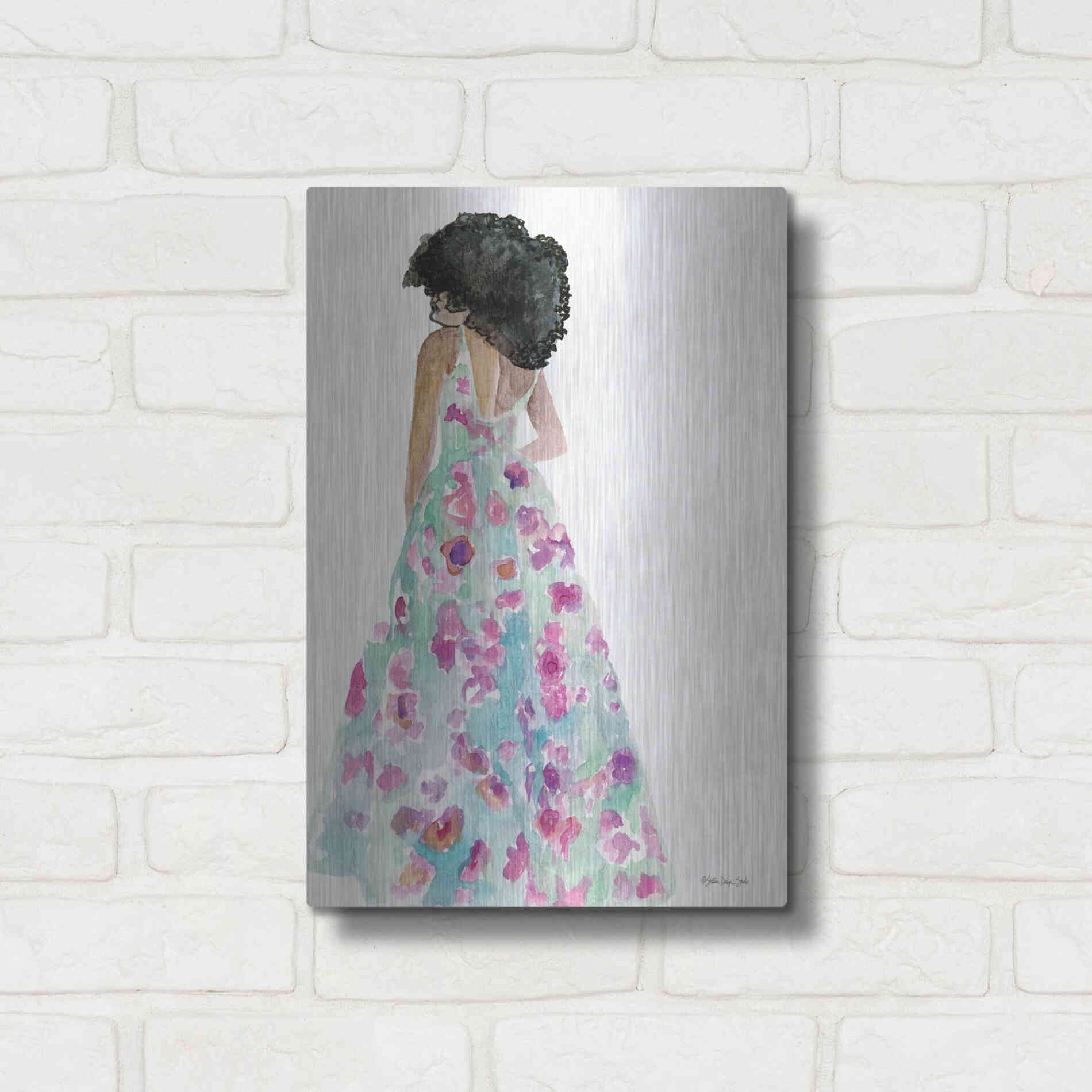 Luxe Metal Art 'Floral Gown 2' by Stellar Design Studio, Metal Wall Art,12x16