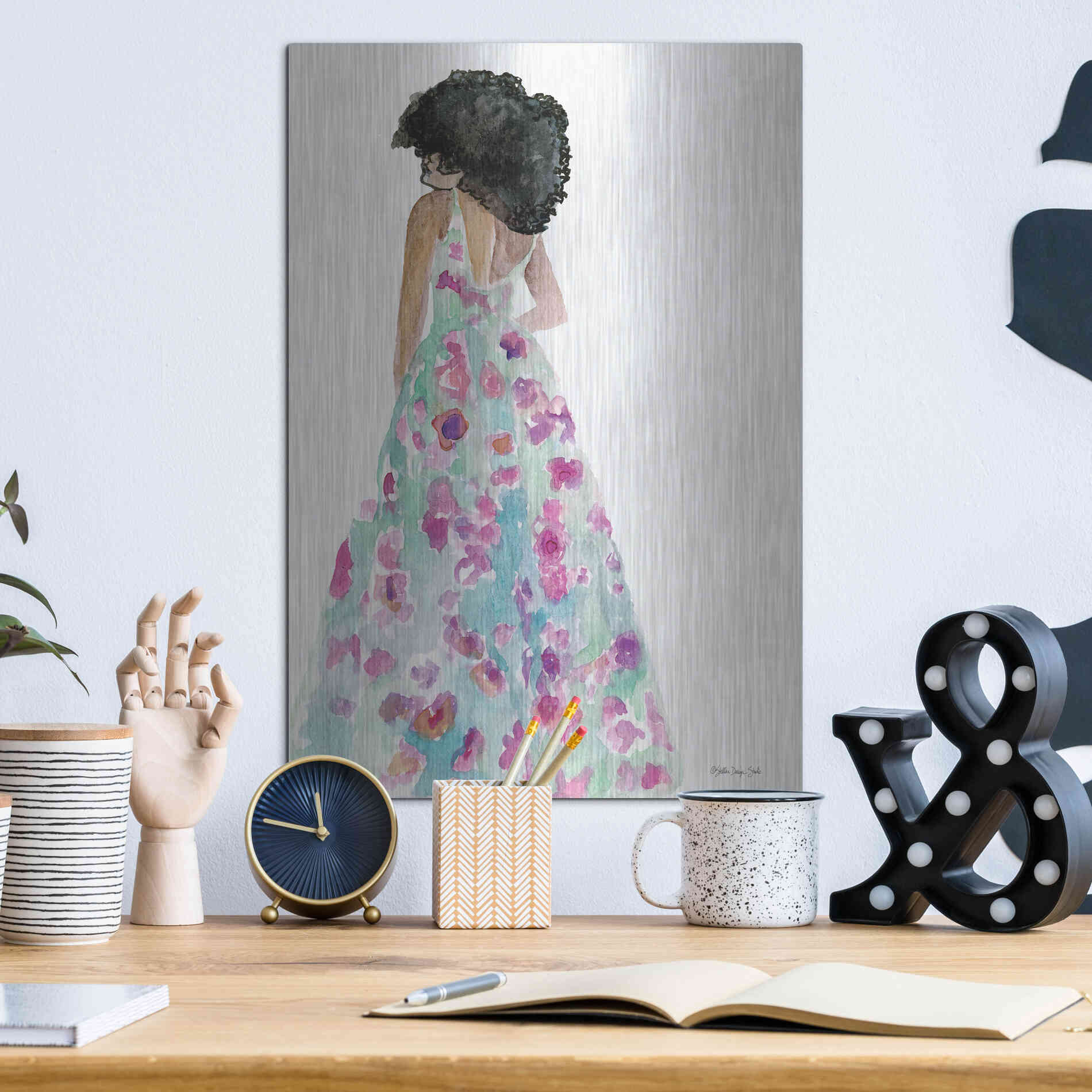 Luxe Metal Art 'Floral Gown 2' by Stellar Design Studio, Metal Wall Art,12x16