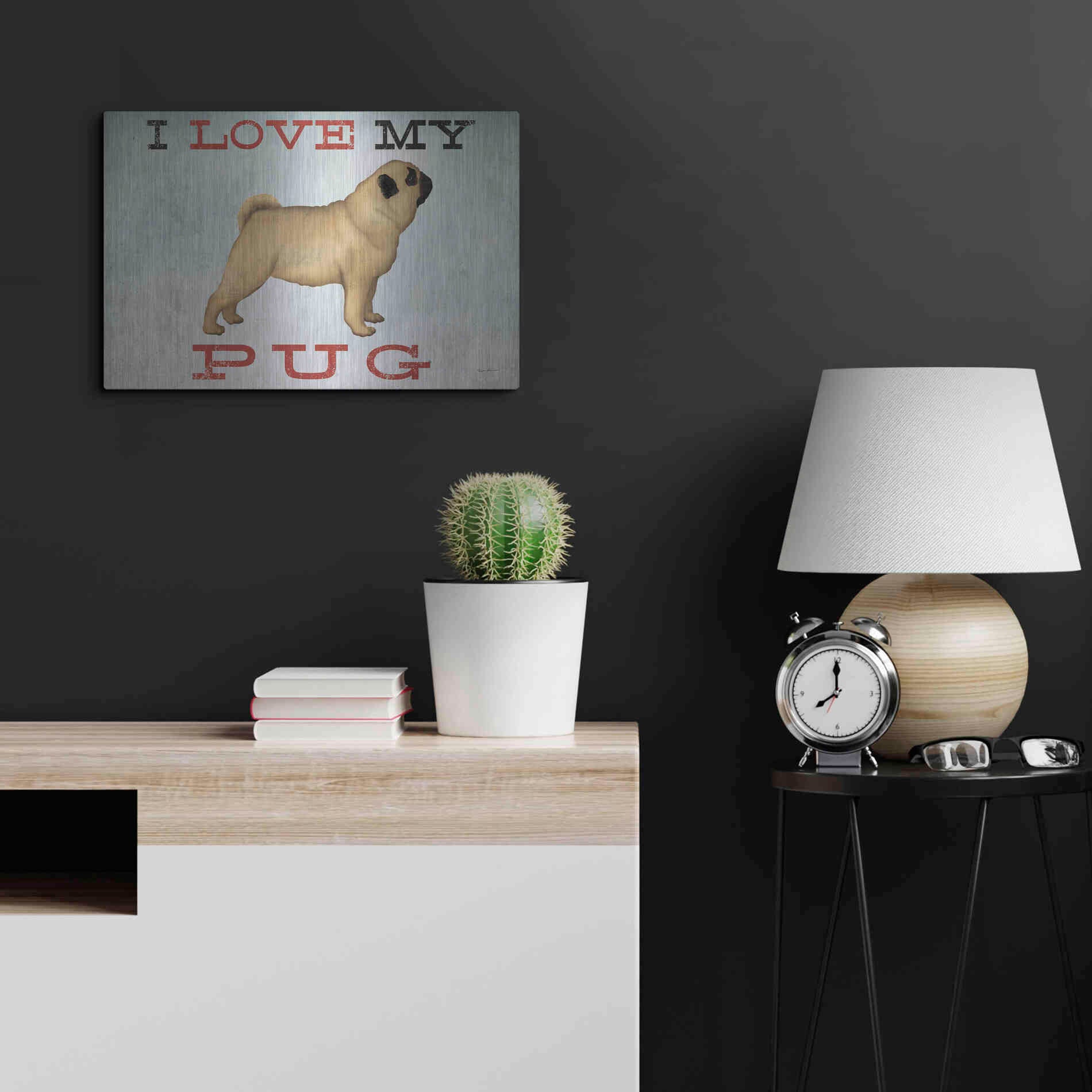 Luxe Metal Art 'I Love My Pug I' by Ryan Fowler, Metal Wall Art,24x16