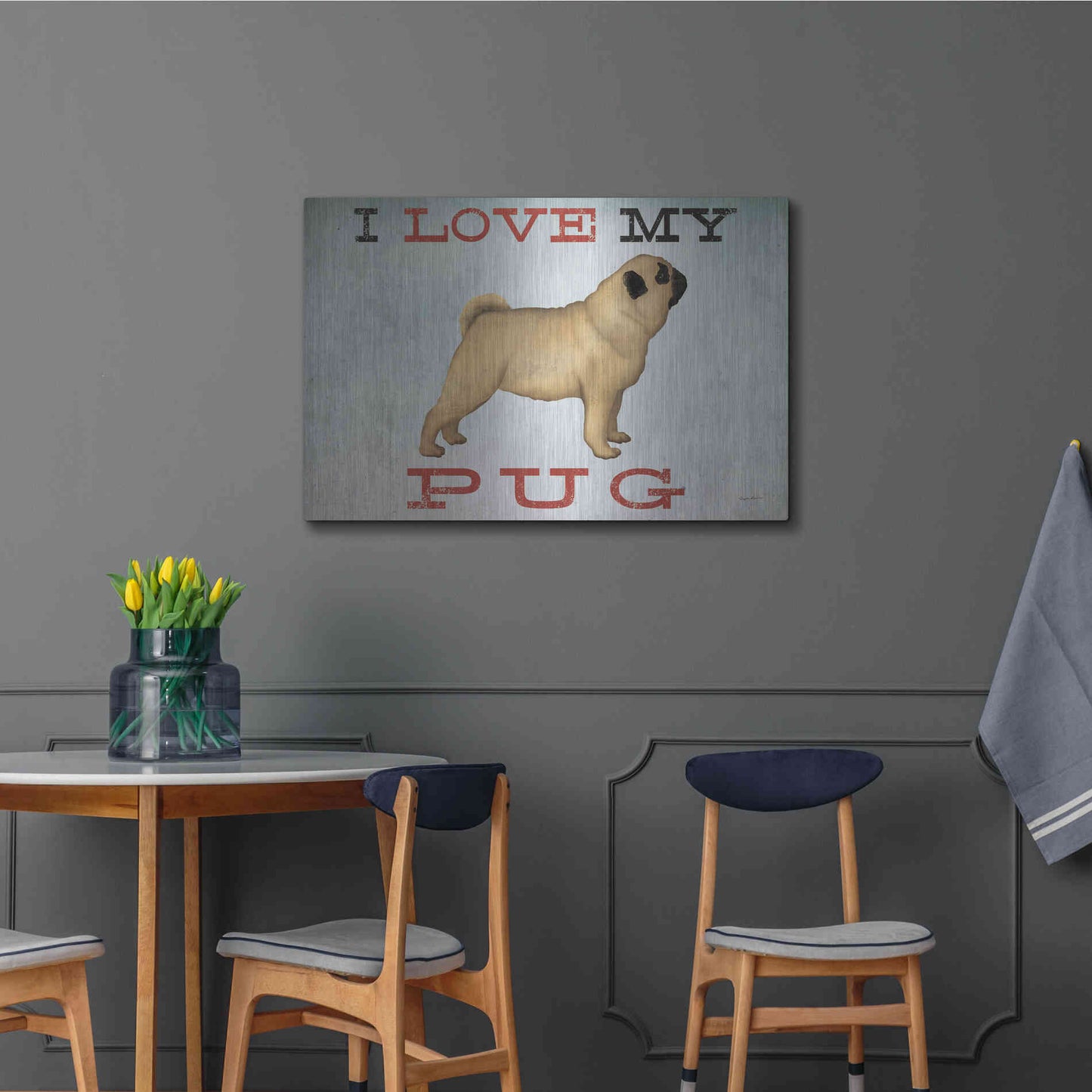 Luxe Metal Art 'I Love My Pug I' by Ryan Fowler, Metal Wall Art,36x24
