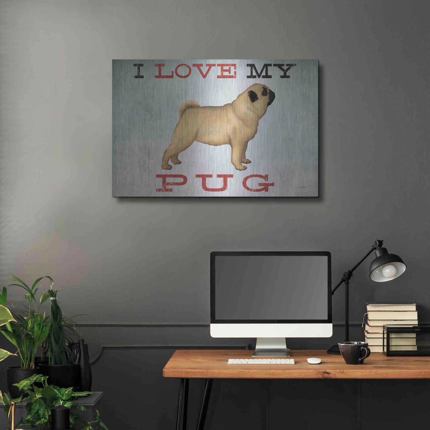 Luxe Metal Art 'I Love My Pug I' by Ryan Fowler, Metal Wall Art,36x24