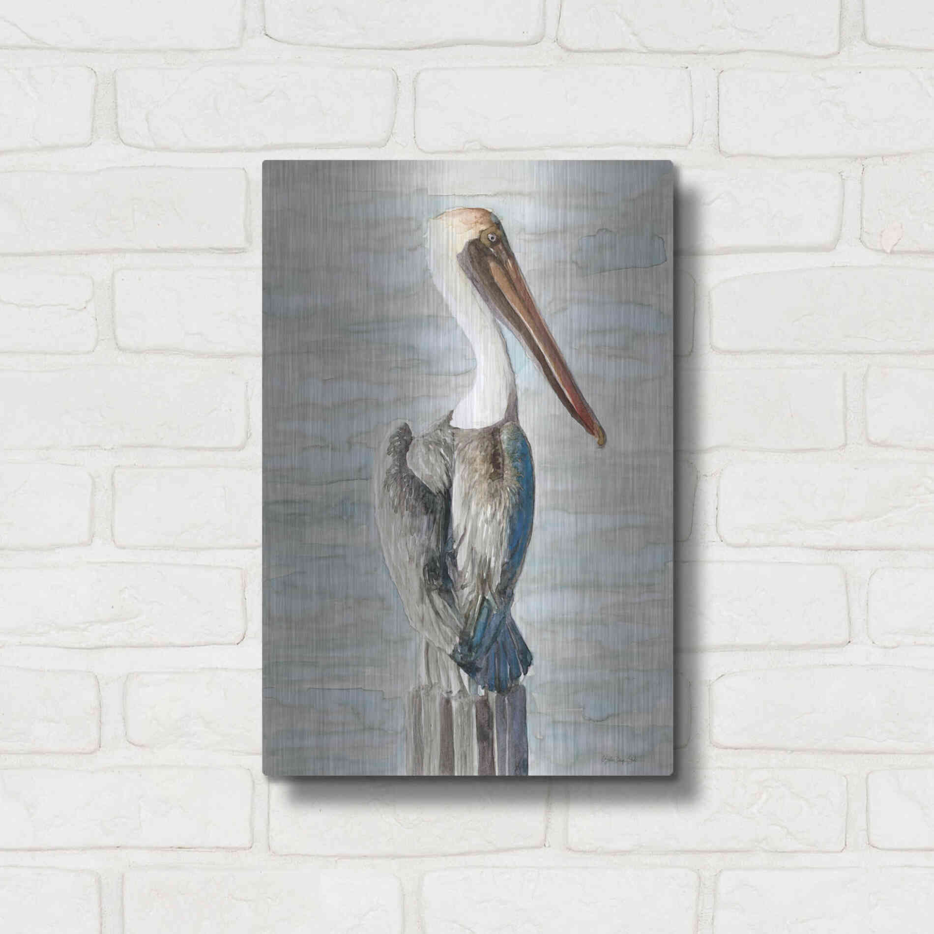 Luxe Metal Art 'Brown Pelican 1' by Stellar Design Studio, Metal Wall Art,12x16