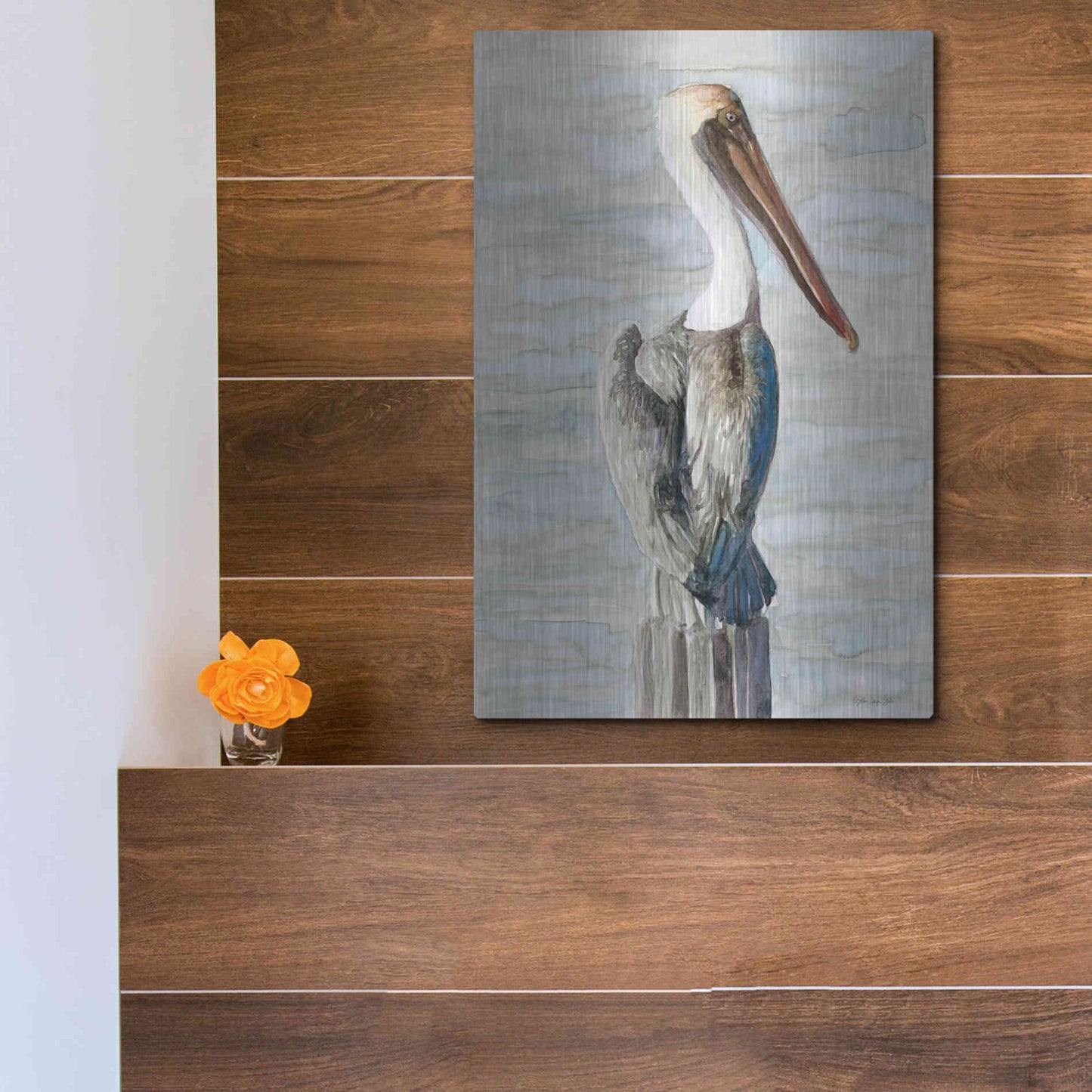 Luxe Metal Art 'Brown Pelican 1' by Stellar Design Studio, Metal Wall Art,12x16
