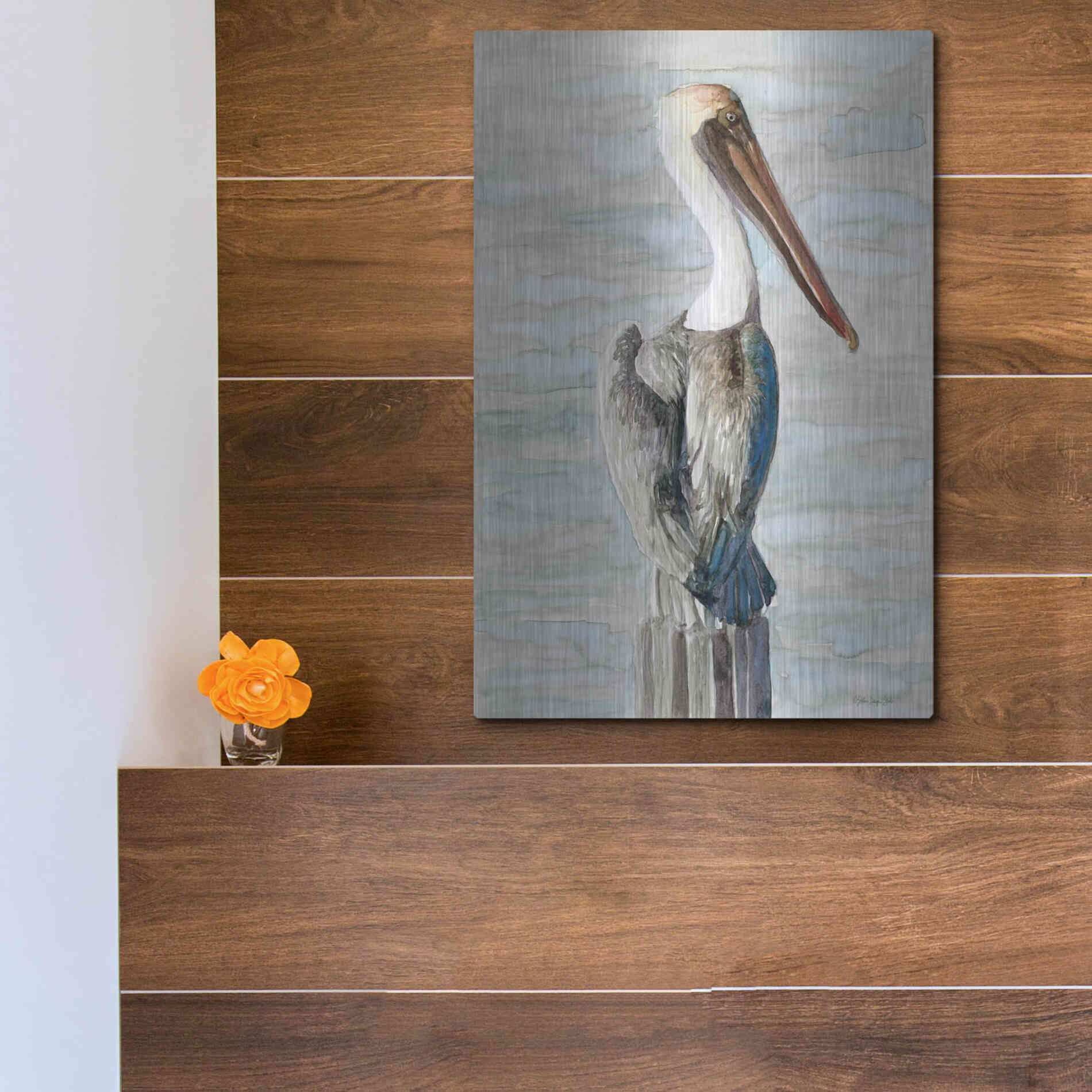 Luxe Metal Art 'Brown Pelican 1' by Stellar Design Studio, Metal Wall Art,12x16