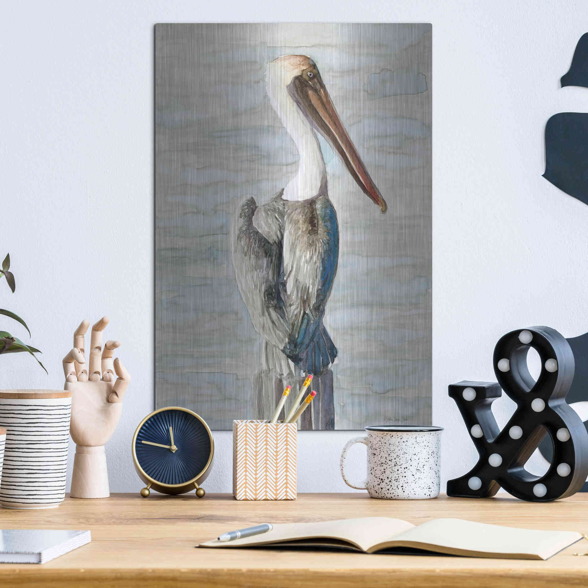 Luxe Metal Art 'Brown Pelican 1' by Stellar Design Studio, Metal Wall Art,12x16