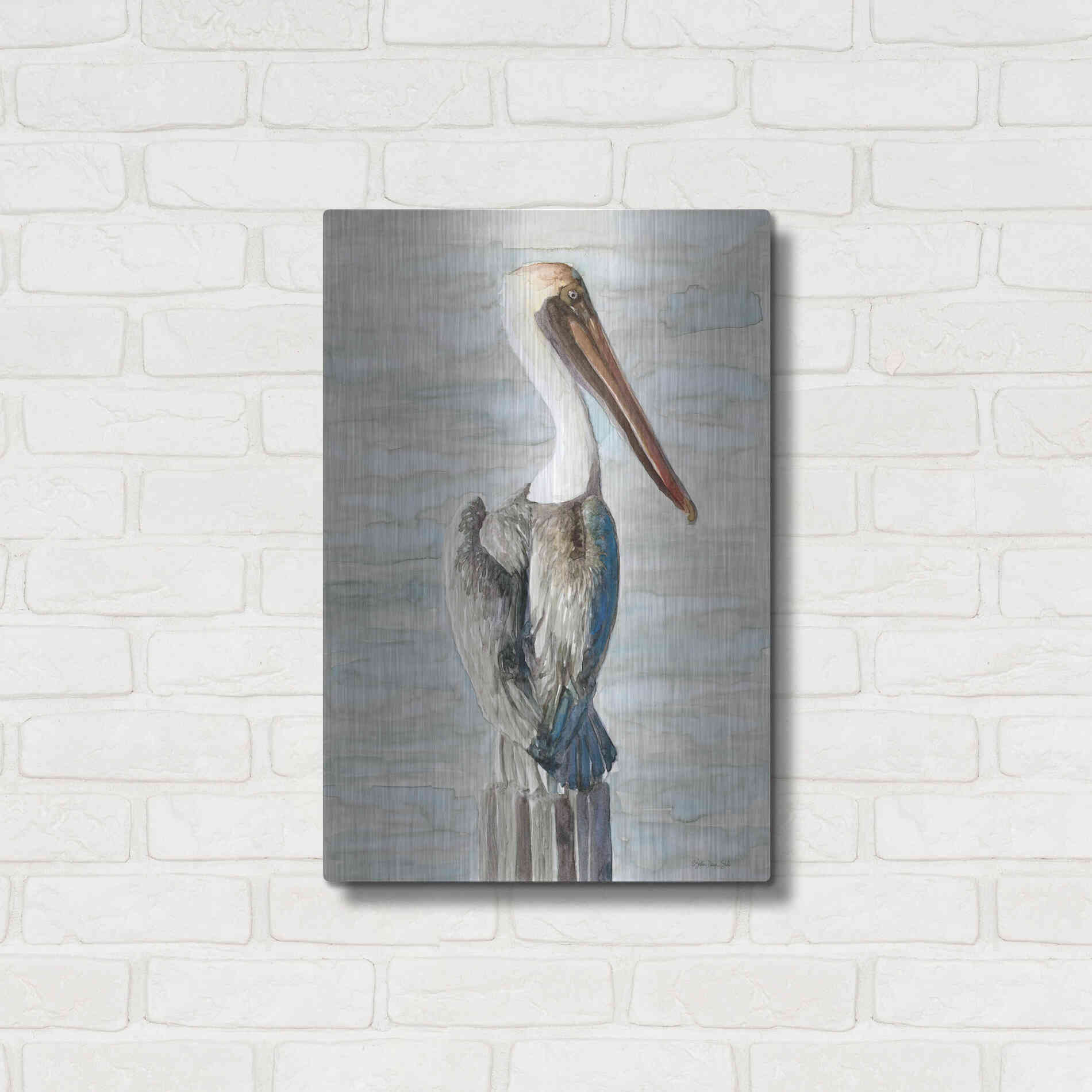 Luxe Metal Art 'Brown Pelican 1' by Stellar Design Studio, Metal Wall Art,16x24