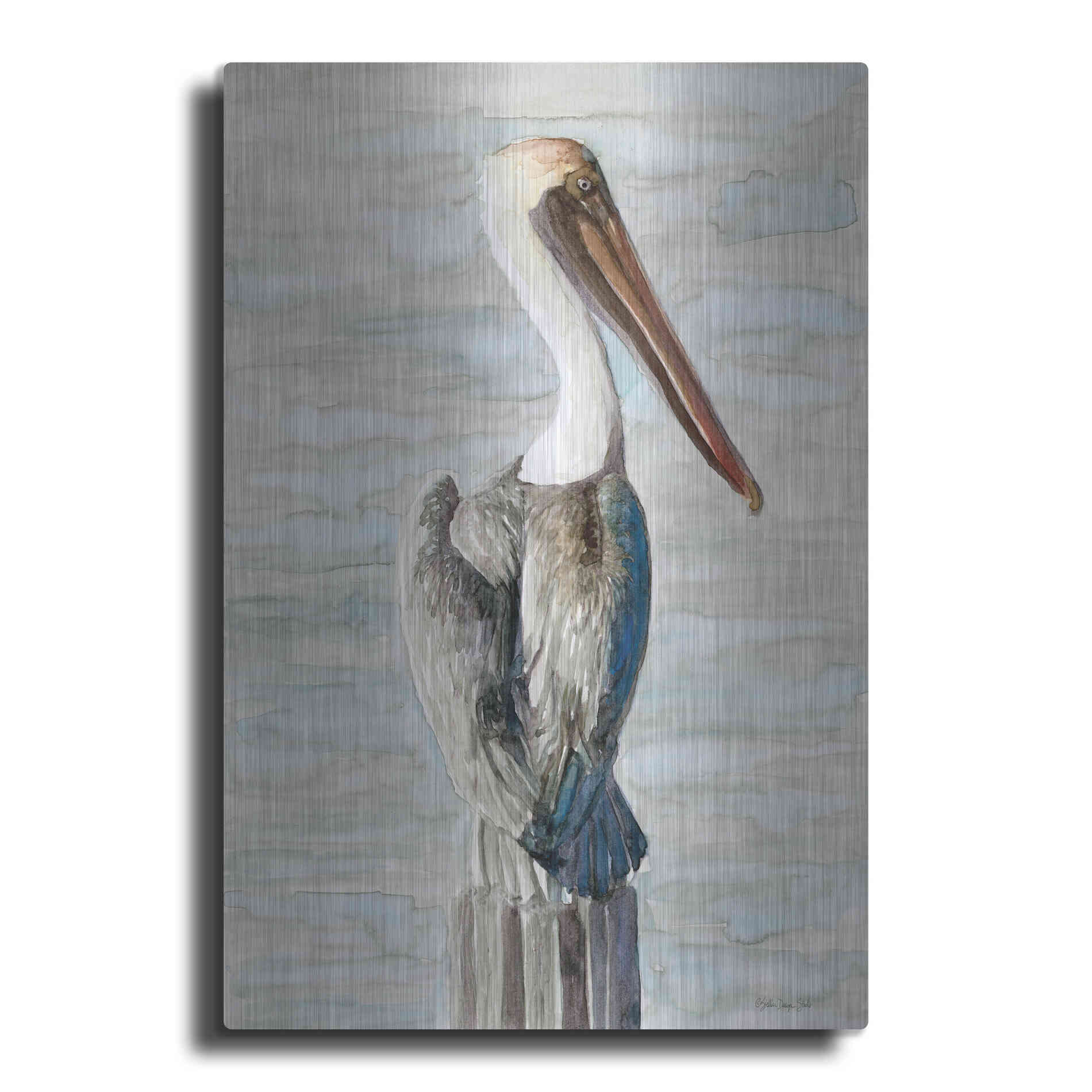 Luxe Metal Art 'Brown Pelican 1' by Stellar Design Studio, Metal Wall Art
