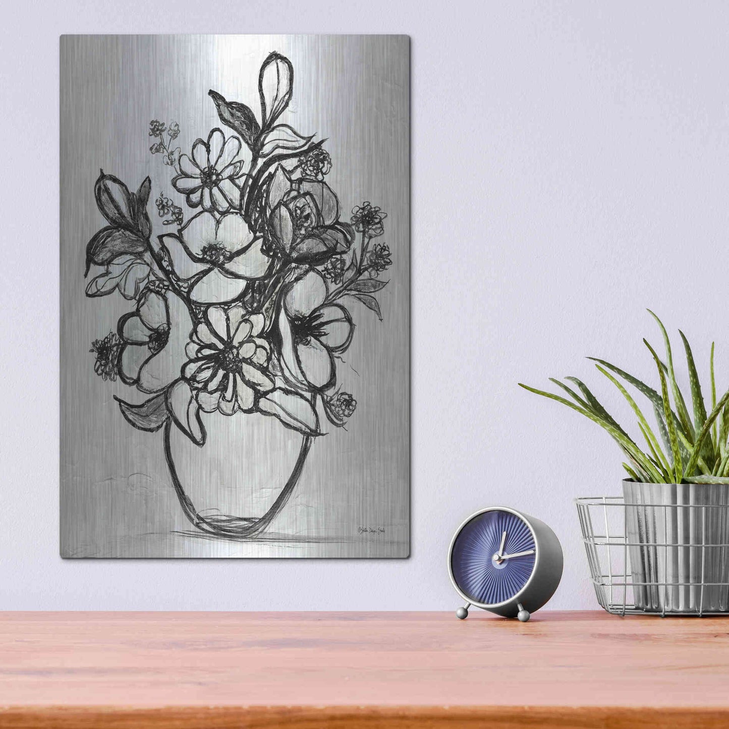 Luxe Metal Art 'Arrangement in Ink' by Stellar Design Studio, Metal Wall Art,12x16