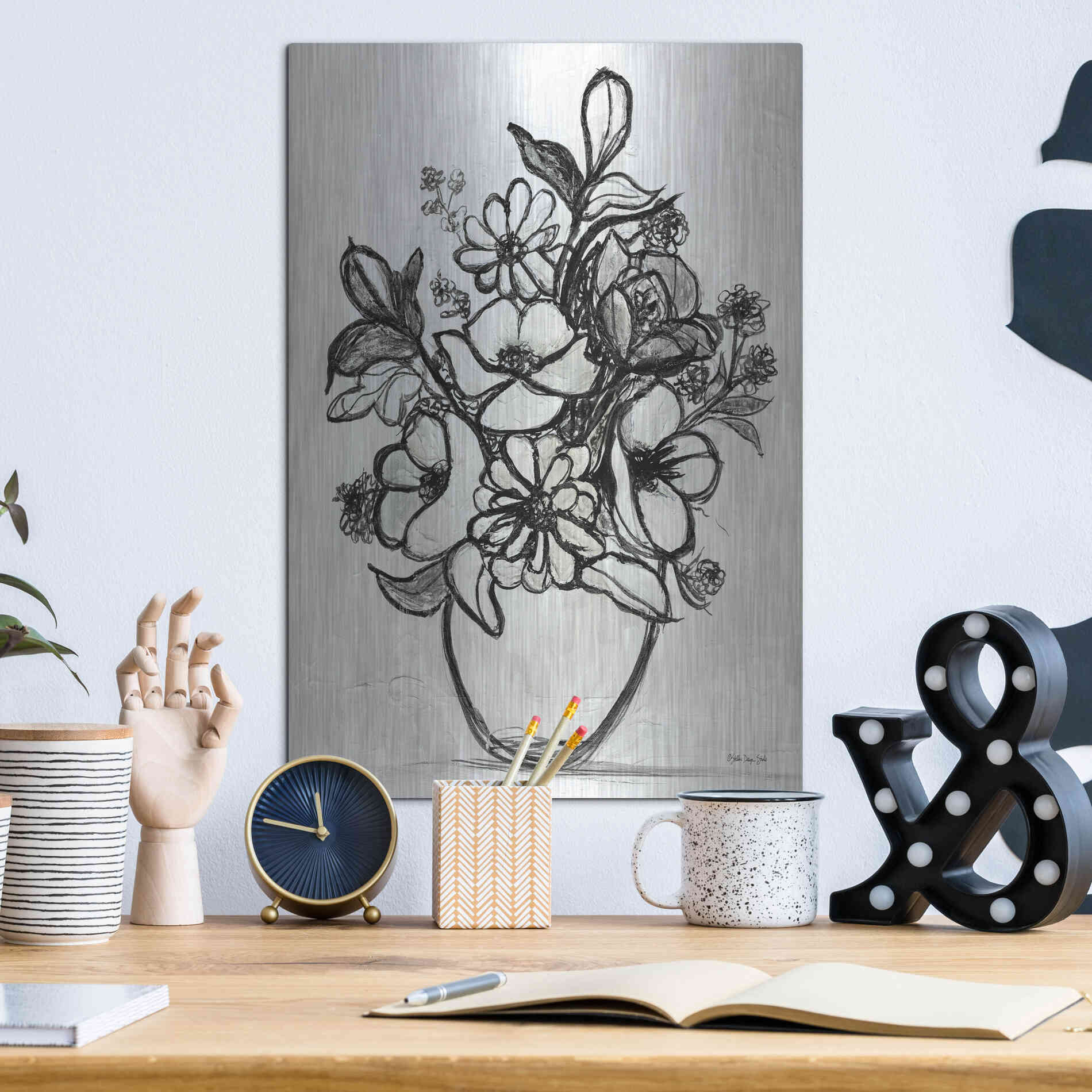 Luxe Metal Art 'Arrangement in Ink' by Stellar Design Studio, Metal Wall Art,12x16